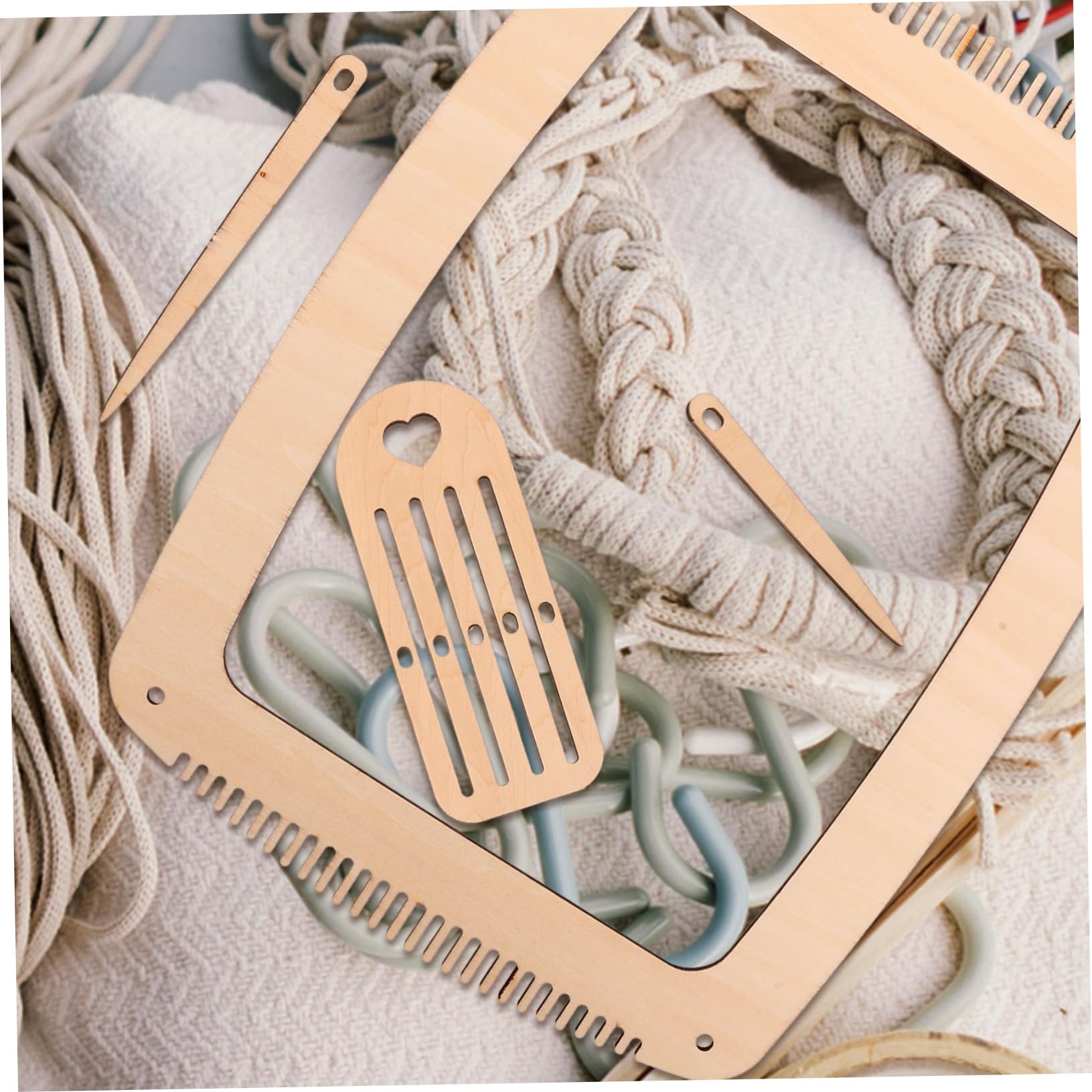 SHINEOFI 2 Juegos conjunto de máquina de tejer kit tejer principiantes telares de madera agujas crochet fabricación de tapices herramienta de tejido bobina de madera punto puntiagudo Beige