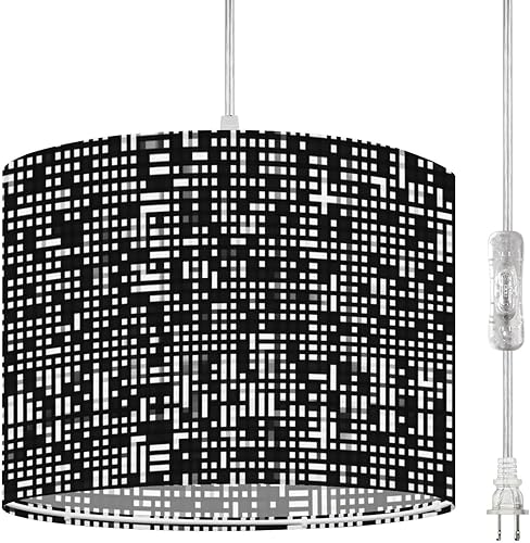 Lámpara colgante enchufable con pantalla de tela transparente regulable para dormitorio, cocina, isla, sala de estar, lámpara colgante de píxeles a