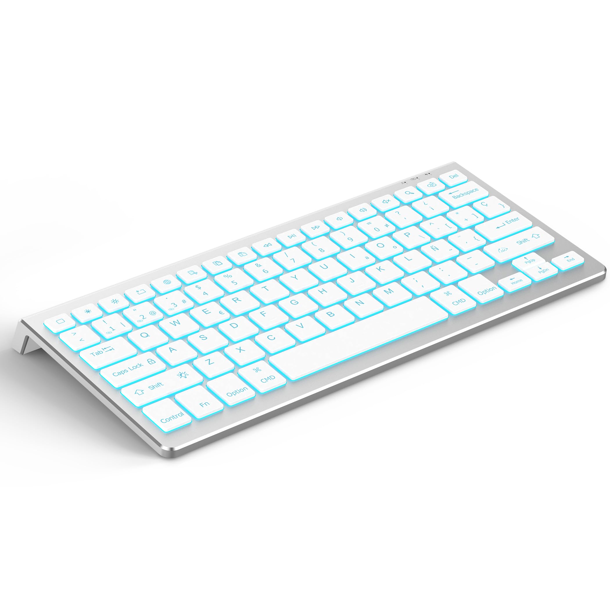 CACOE Teclado Bluetooth para MacOS, iPadOS e iOS, Iluminación de 7 Colores, Bluetooth de 3 Canales, para iPad de 10.ª generación/iPad Air/Pro/Mac Mini, Teclado Mac [Español], Plateado Global Recycled Standard Global Recycled Standard Global Recycled Standard