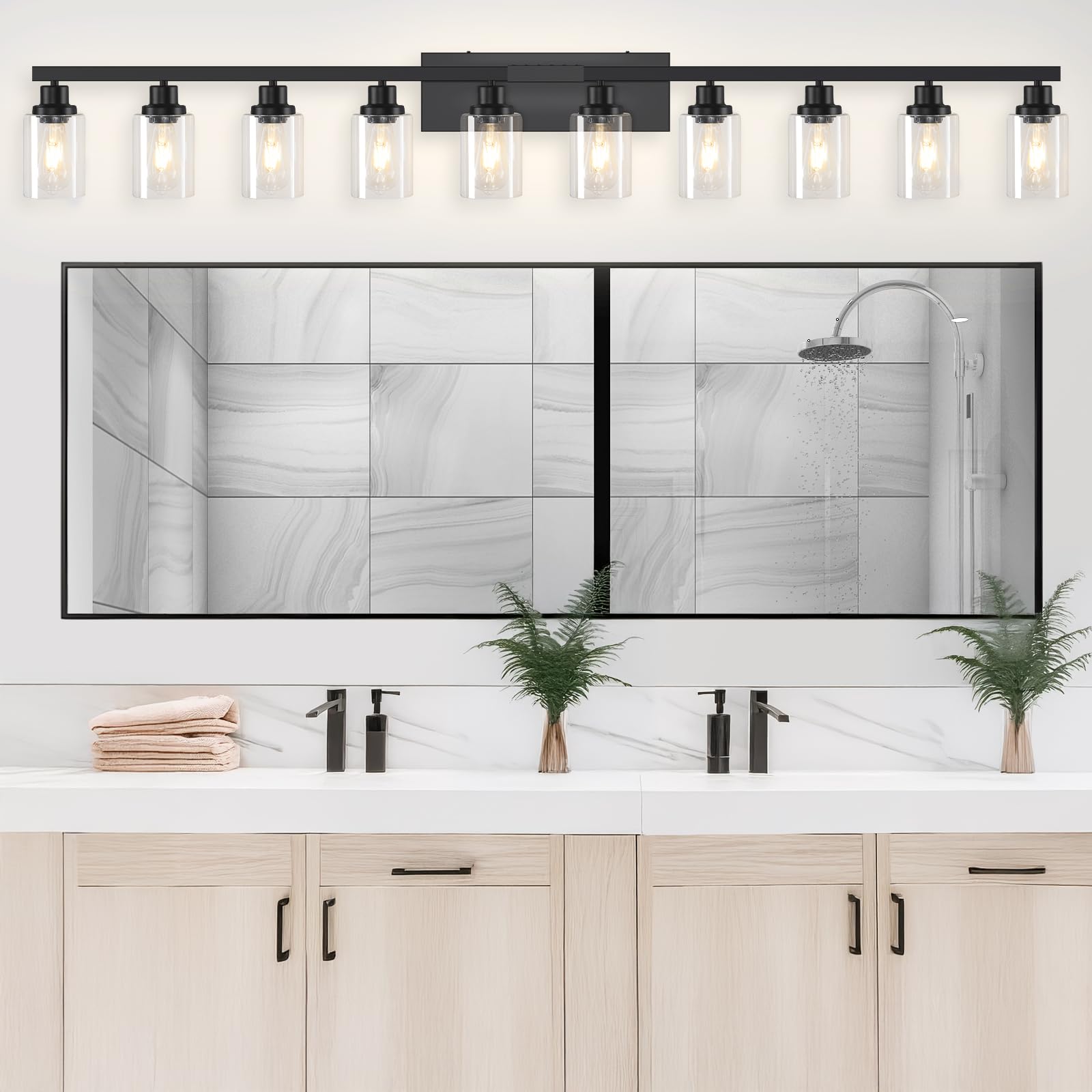 10 x Badwechsellampen über Spiegel, 165cm Mattschwarz, Wickelzubehör, Moderne Schwarze Wickelleuchten für Badezimmer, Wandbeleuchtung für Spiegel, Schlafzimmer, Wohnzimmer