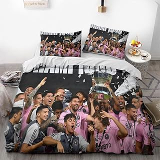 TOMOMARU Football Star Bedding Set, Teenager Bed Linen, 3-Piece Duvet Cover Set with 2 Pillowcases, Perfect Sports Bedding, Machine and Tumble Dry Bed Linen (A7, 135 x 200 / 50 x 75 x 2)