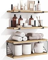 Fixwal 3+1 Tier Rustic Farmhouse Floating Shelves Over Toilet - Bathroom Wood Wall Storage with TP Holder, 15.8in (Rustic Brown)