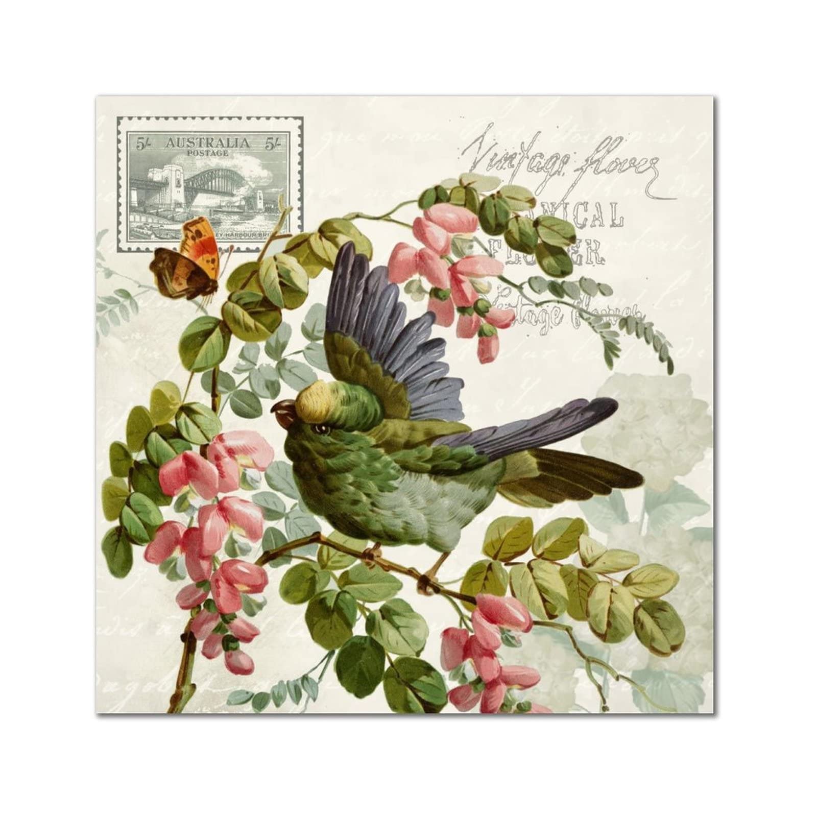 Plaque vintage colibri rouge en bois de 30x30 cm pour décoration murale de cuisine