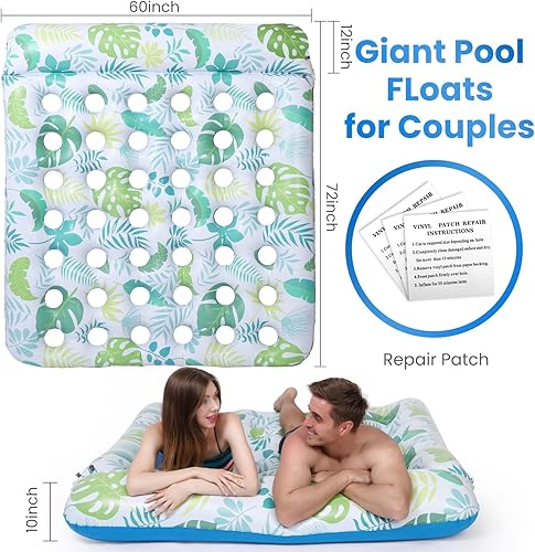 Miniatura 3 de Ocestar Flotador inflable para piscina, 72 x 60 pulgadas, flotadores gigantes para piscina tamaño adulto con reposacabezas lago flotante, tumbona de