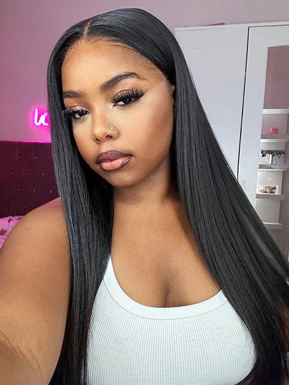 ISEE 9x6 Tpart Wear Go Glueless Wigs Human Hair Pre Plucked Pre Cut 22 Inch Straight Lace Front Wig With Drawstring Bleached Knots Pre Everything Ready to Wear Closure Wig 180% Density for Women