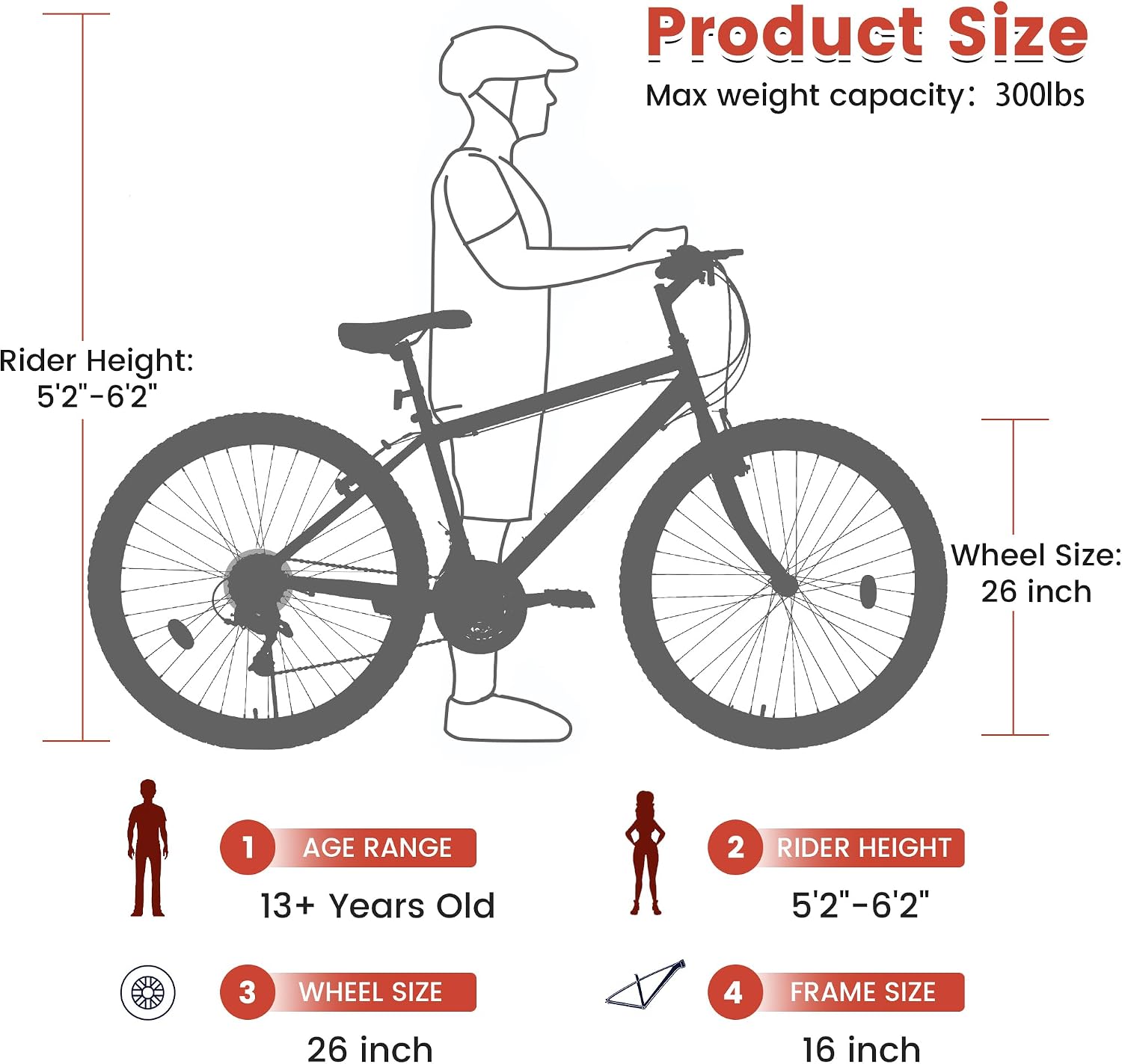 Ecarpat 24 26 Inch Mountain Bike, Classic 21 Speeds V Brake Men Women Bicycle, Carbon Steel Mountain Bike for Adult Teens, Trail Beach Snow Commuter City Bikes, Prefect Gift Choice