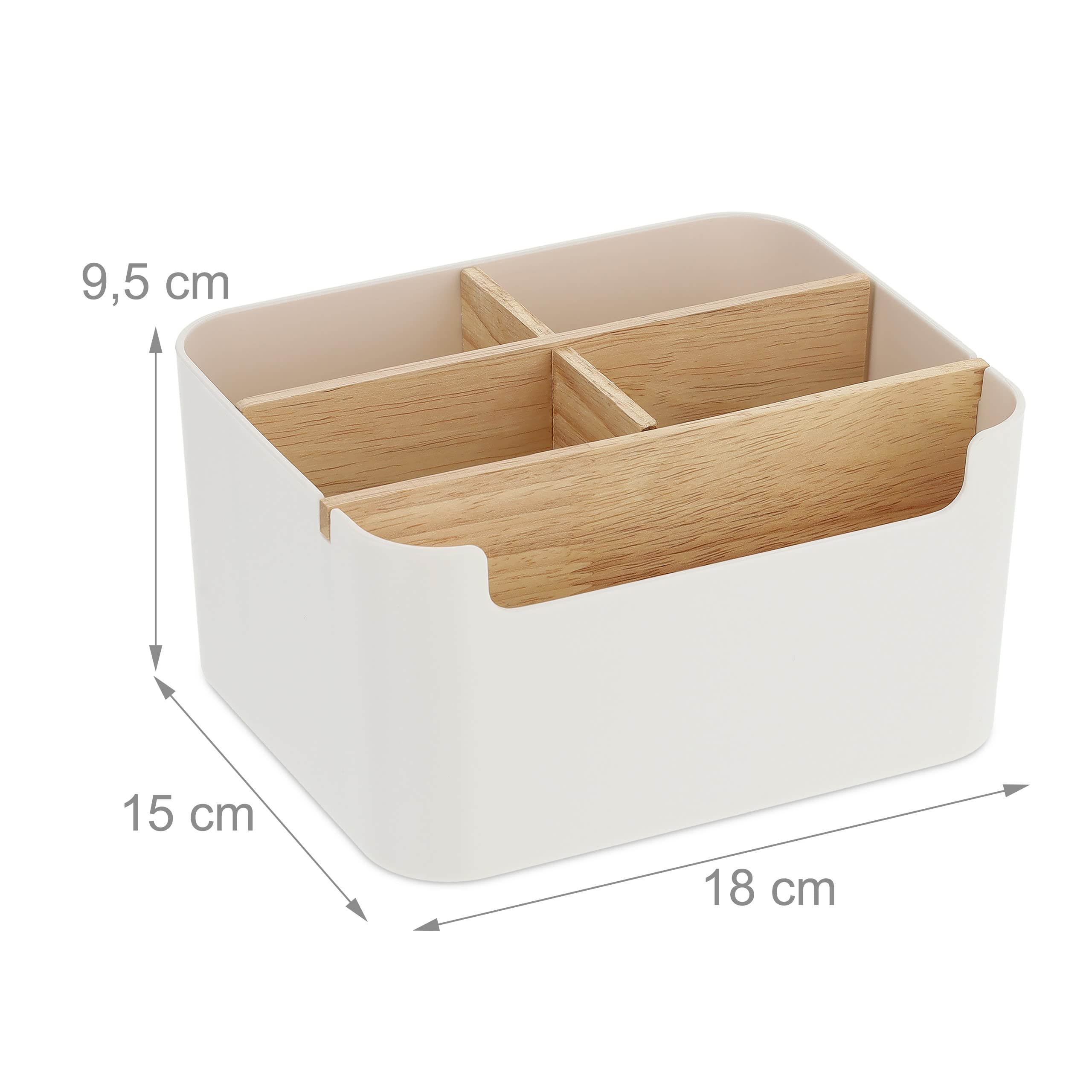 Relaxdays Desk Organiser, 5 Compartments, Plastic and Wood, H x W x D: 9,5 x 18 x 15 cm, White, 9.5 x 18 x 15 cm - Image 4