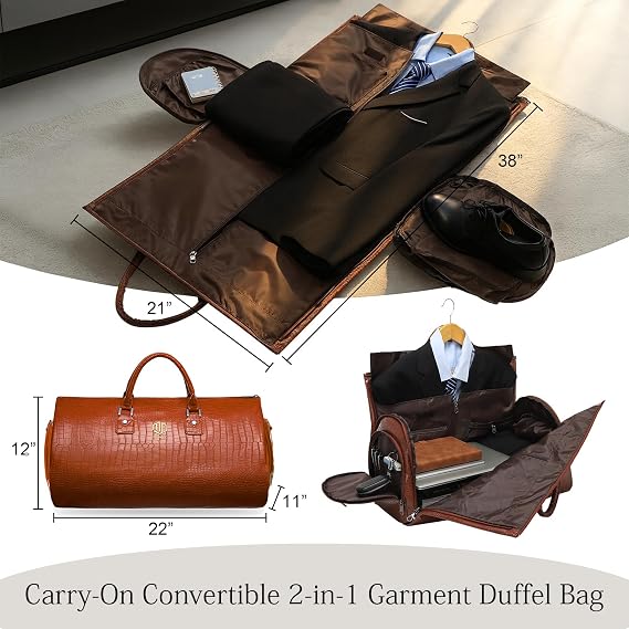Modoker Convertible Leather Garment Bag, Carry on Garment Bags for Travel Waterproof Garment Duffel Bag Gifts