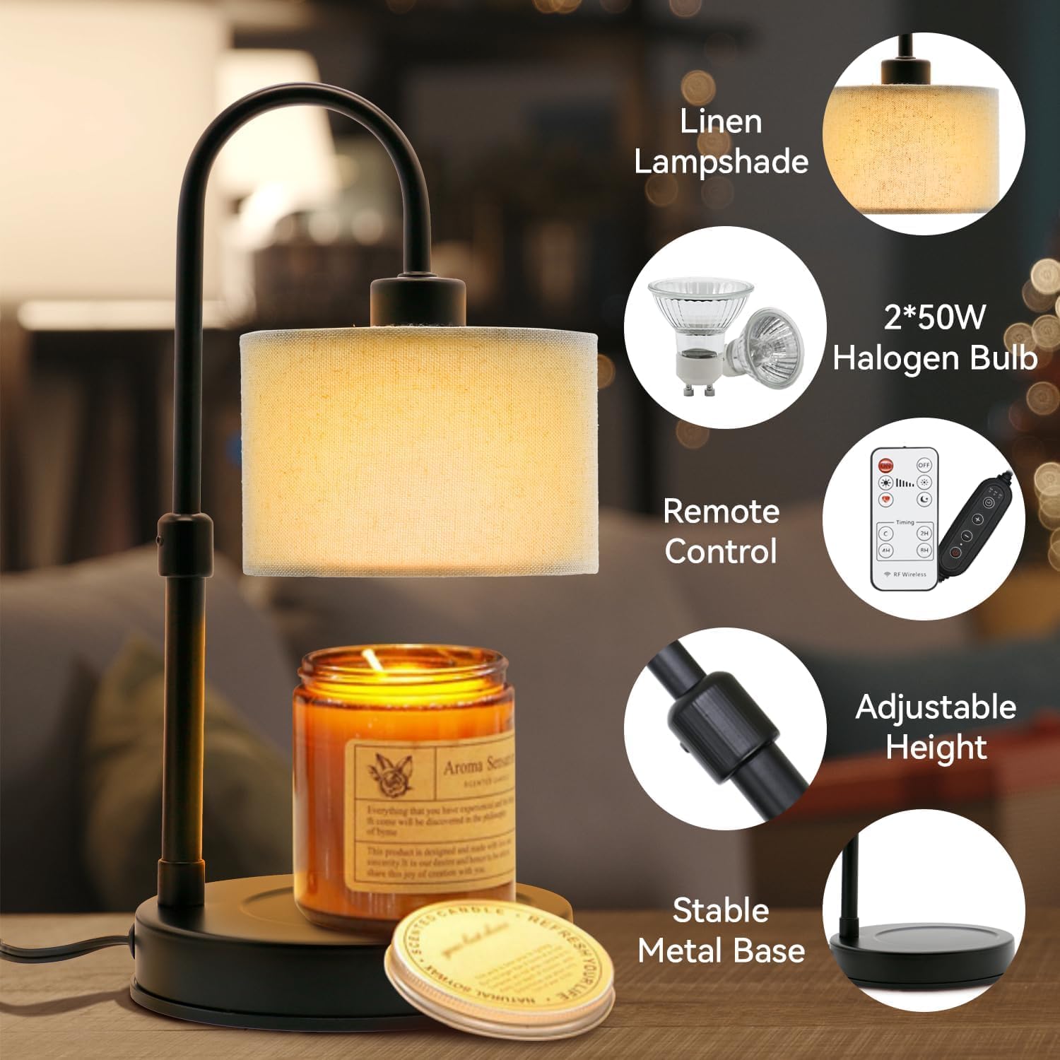 Cosy Life Candle Warmer Lamp with Remote Control & Timer, Dimmable Electric Wax Melt Lamp for Home Fragrance, Includes 2 Bulbs, Housewarming Birthday Gifts for Women, Bedroom Living Room Decor