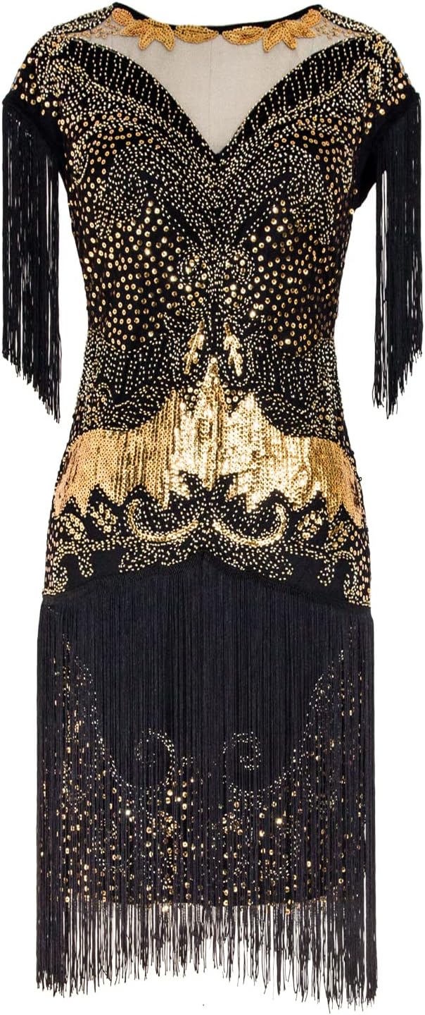 FAIRY COUPLE Women's 1920s Flapper Dress – Long Fringe Gatsby Cocktail Dress With Sequins