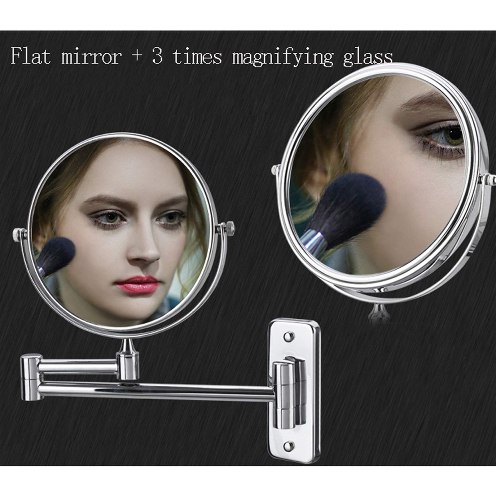 Montado en la Pared Espejo del Maquillaje de 6/8 Pulgadas 3X de Aumento Espejo para afeitarse, de Doble Cara Extensible Espejo de baño, Espejo de baño Acabado Cromo, Plata, 8 Inches