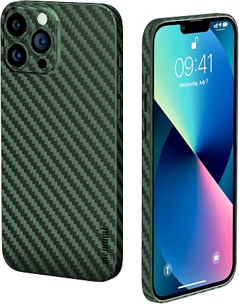 memumi Thin Case for iPhone 13 Pro Carbon Fiber Pattern 0.3 mm Ultra Slim Back Cover Compatible with iPhone 13 Pro Case with Mnimalist Design and Scratch Resistant Green