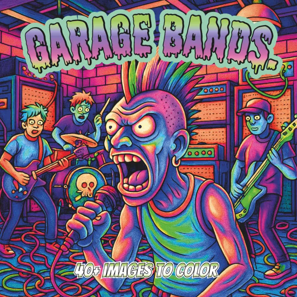 Garage Bands.: A Lowbrow Pop Art Coloring Book of Noise and Suburbia (Lowbrow Chaos Coloring Book for Adults)