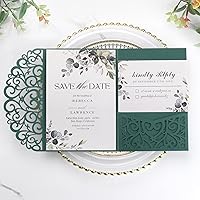 AdasBridal 50PCS Green Laser Cut Wedding Invitations with Envelopes RSVP Cards - Customizable Heart Hollow Pearl Paper for Quinceanera Bridal Shower