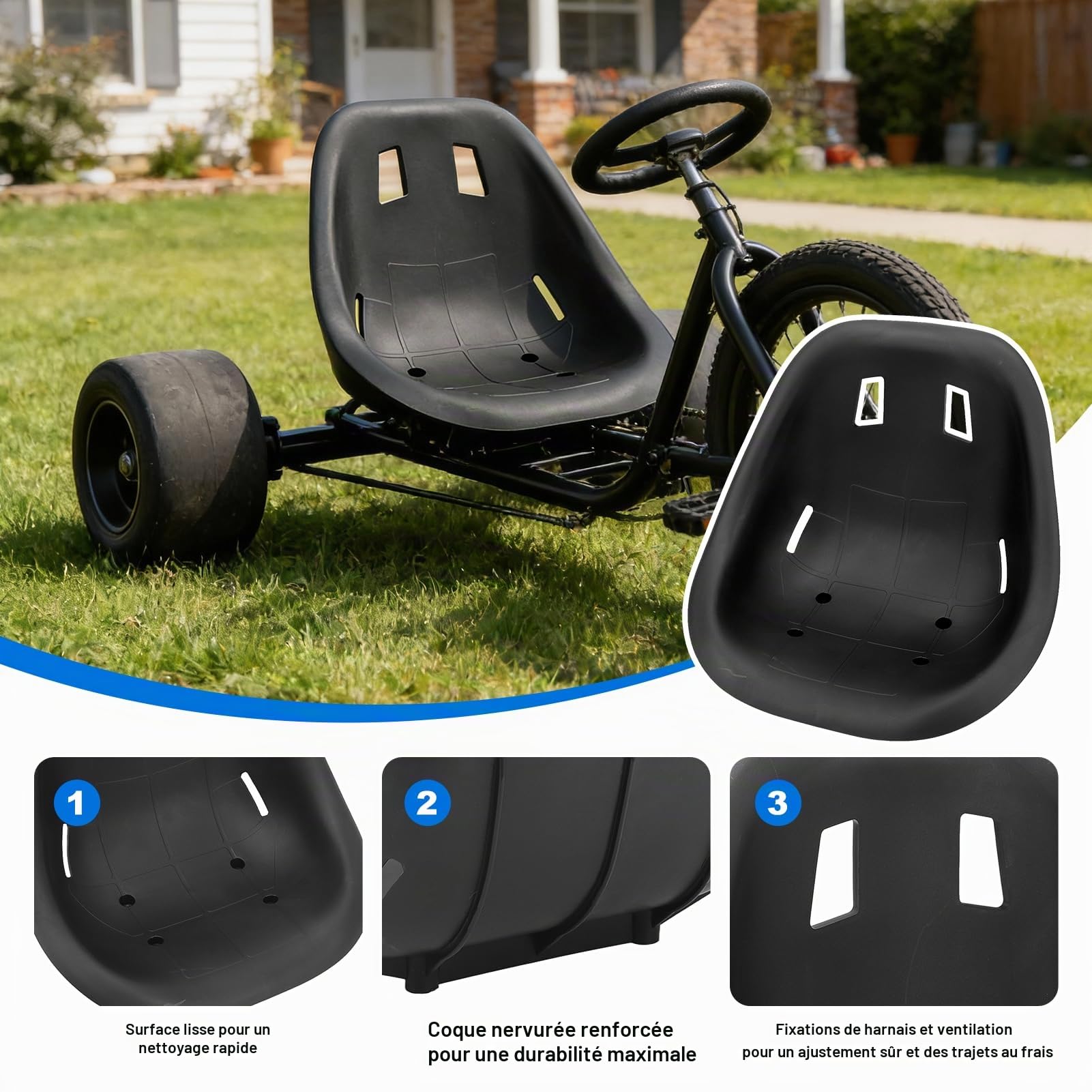 Siege Kart pour Karting Drift, ABS, Confortable Design Ergonomique | Universal Siege de Karting pour Kart, Drift Et Voiture D'Équilibre, Idéal pour Projets DIY, 50x44x25cm