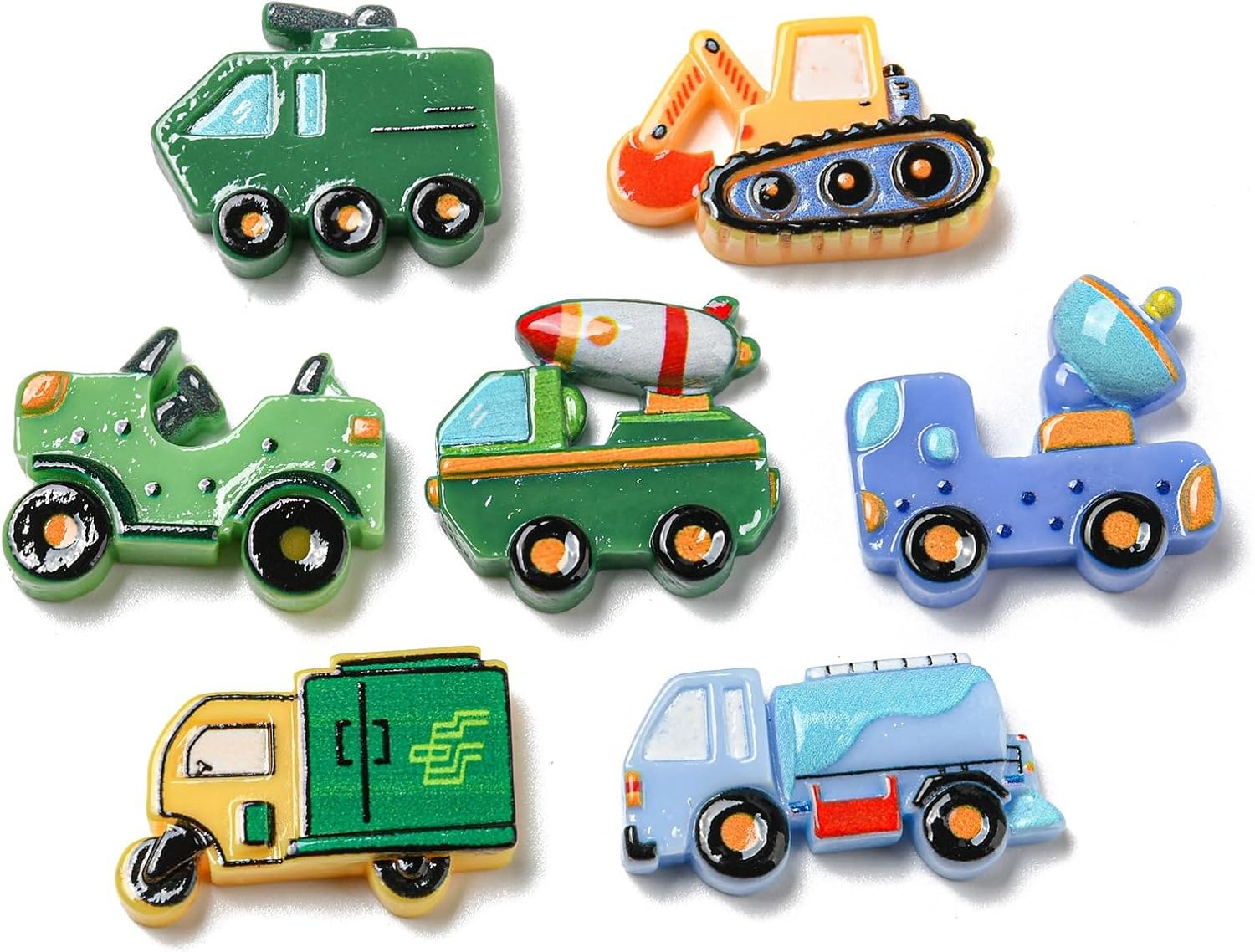 LiQunSweet 100 pcs Mixed Styles Car Theme Resin Cabochons Truck Vehicle Excavator Tank Cartoon Transportation Flatback Charms for DIY Jewelry Embellishment Craft Shoe Bag