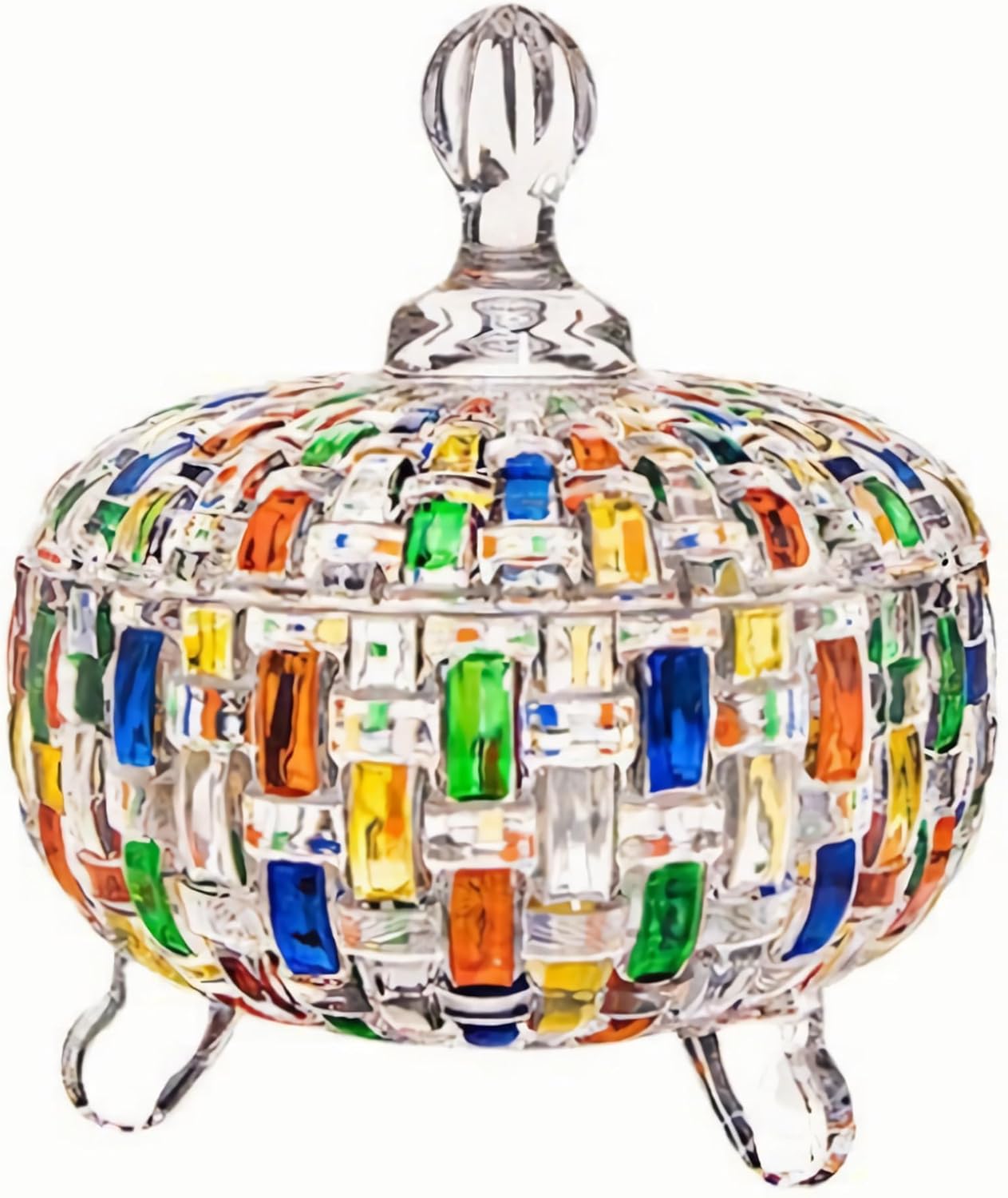 KNC Elegant Hand-Painted Colorful Woven Glass Crystal Dish with Lid, Decorative Candy Bowl, Cookies Nuts Chocolates,Food Jewelry Box Storage Jar for Home Kitchen Office Table