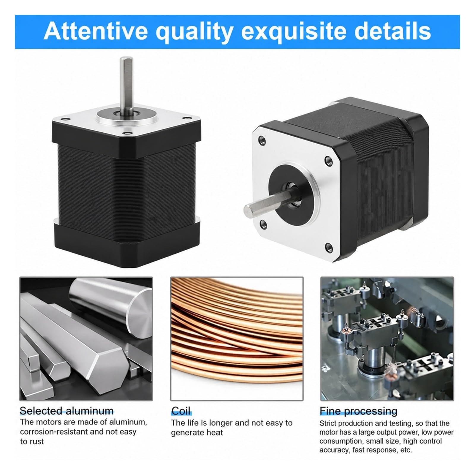 Husillo de Bolas, Motor Paso A Nema 17, 2 Fases, 4 Hilos, Cable Bipolar De 1m para Máquina CNC