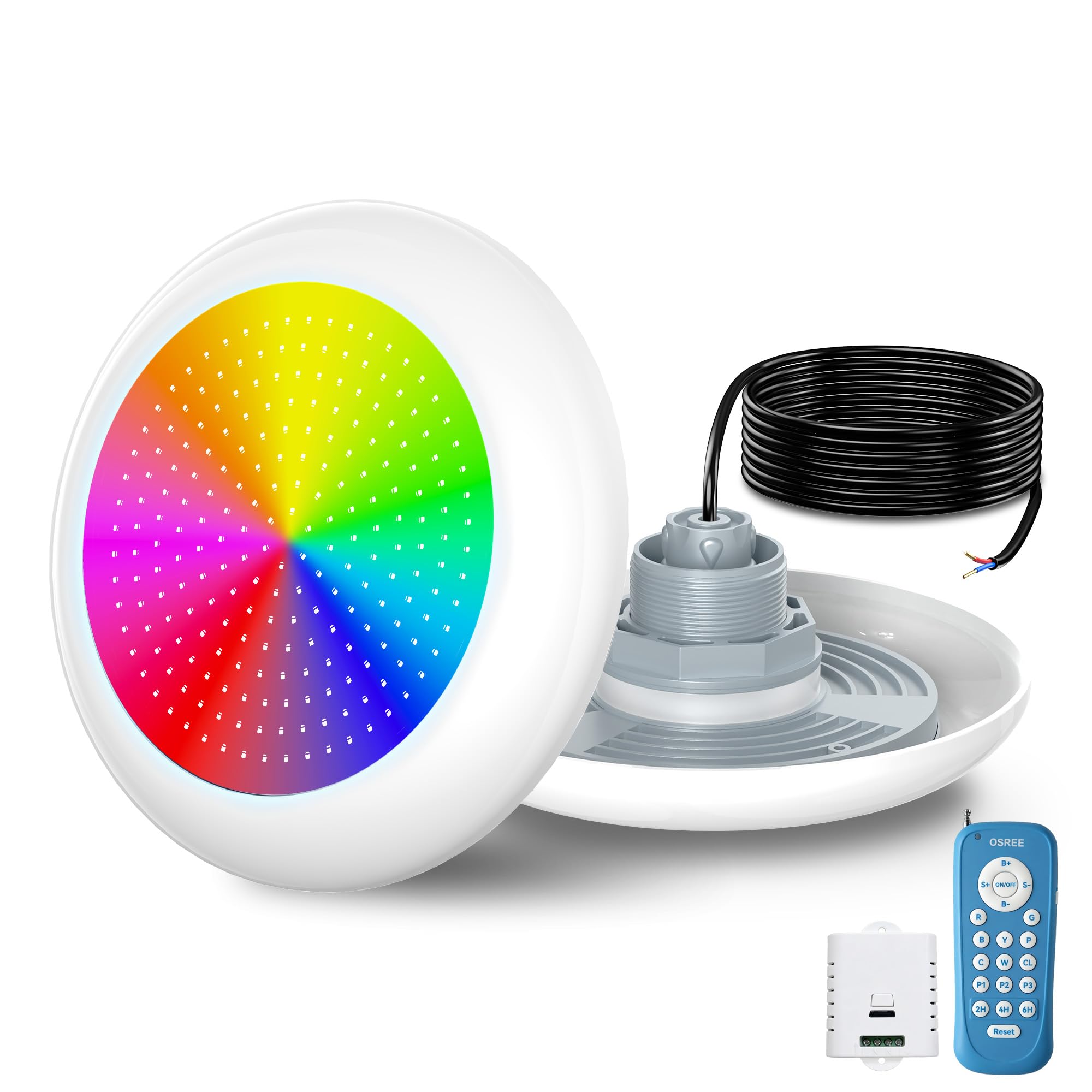 LED Poolbeleuchtung mit 2" Außengewinde, 25W Harz Gefüllt RGB Mehrfarbig Poolscheinwerfer mit Fernbedienung, 1000lm, Ø242mm, 12V AC Unterwasserscheinwerfer für Aufstellbecken Stahlwandpool