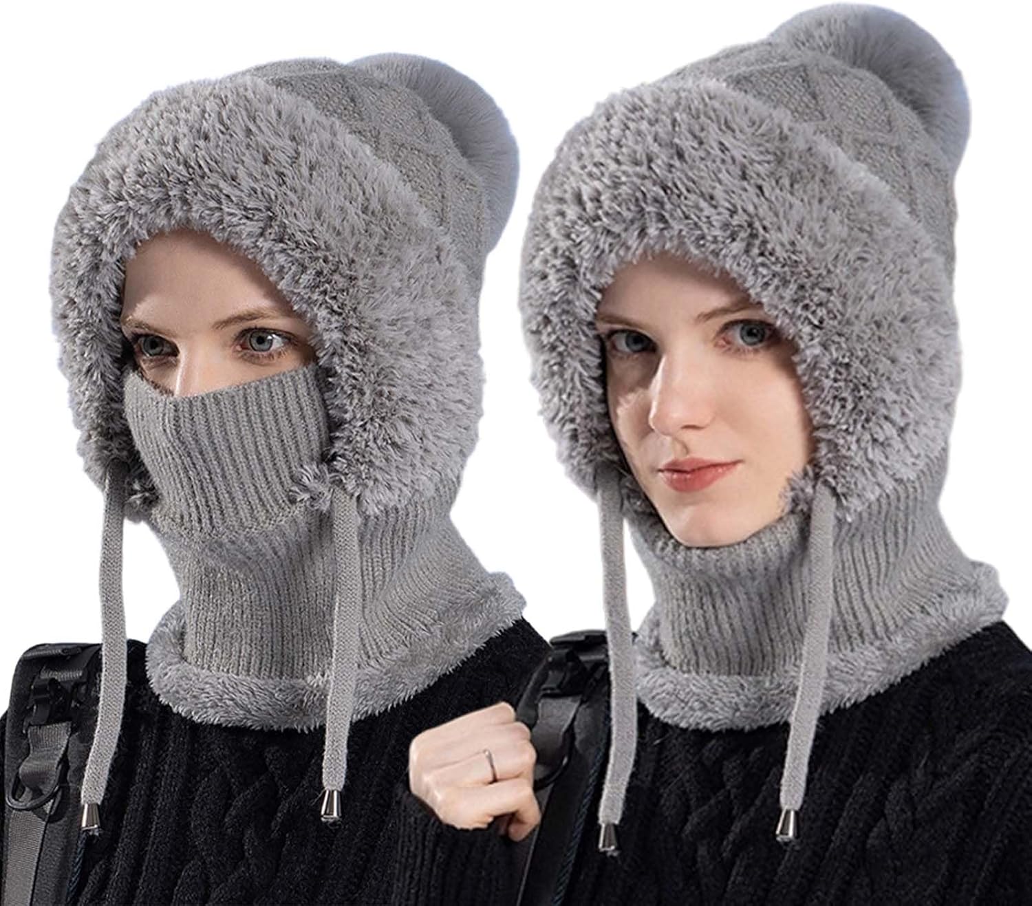 3 in 1 Beanie Hat for Women, 2026 New Winter Balaclava Fall Winter Warm Knitted Hat Knitted Ski Scarf Mask