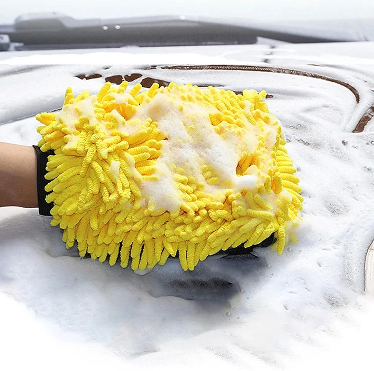 Large Microfiber Car Wash Mitt Waterproof Chenille Gloves Thick Wax Detailing Auto Care Double-Faced Glove