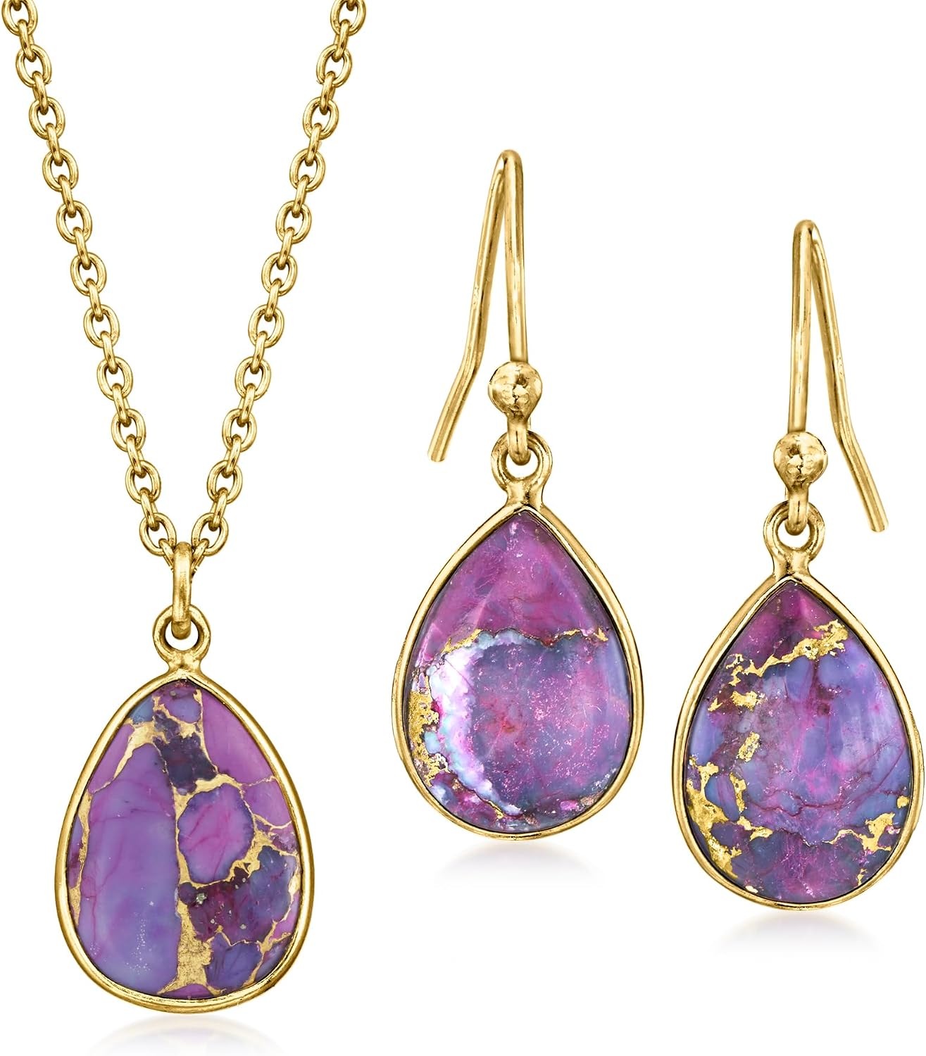 Ross-Simons Purple Turquoise Jewelry Set: Necklace and Drop Earrings in 18kt Gold Over Sterling. 18 inches