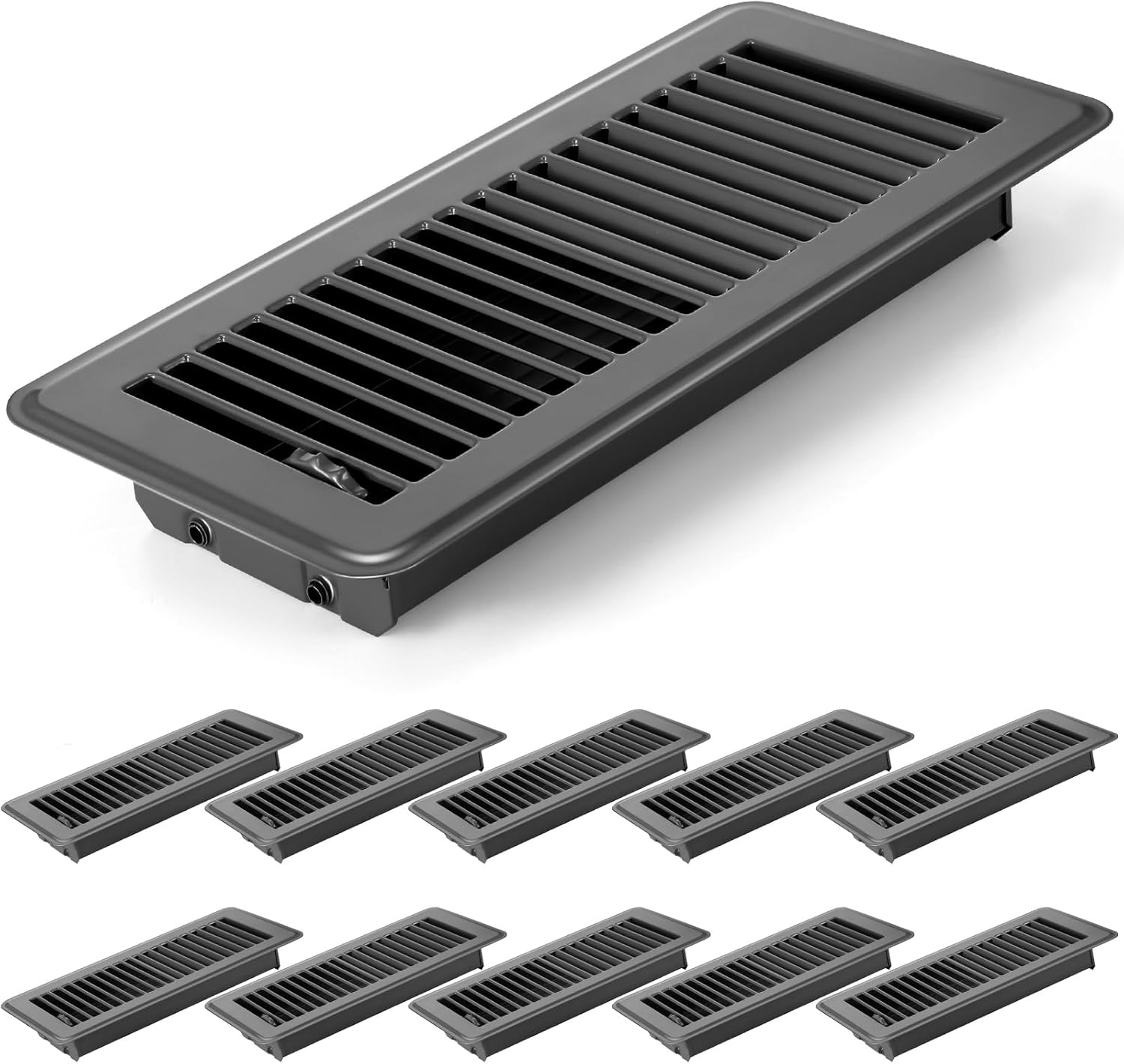 Coume 10 Pack 4" x 10" Floor Vent Covers Heavy Duty Floor Registers Metal Heat Vent Covers with Rust Proof Walkable Finish for Home Floor Grilles Vents(Gray)