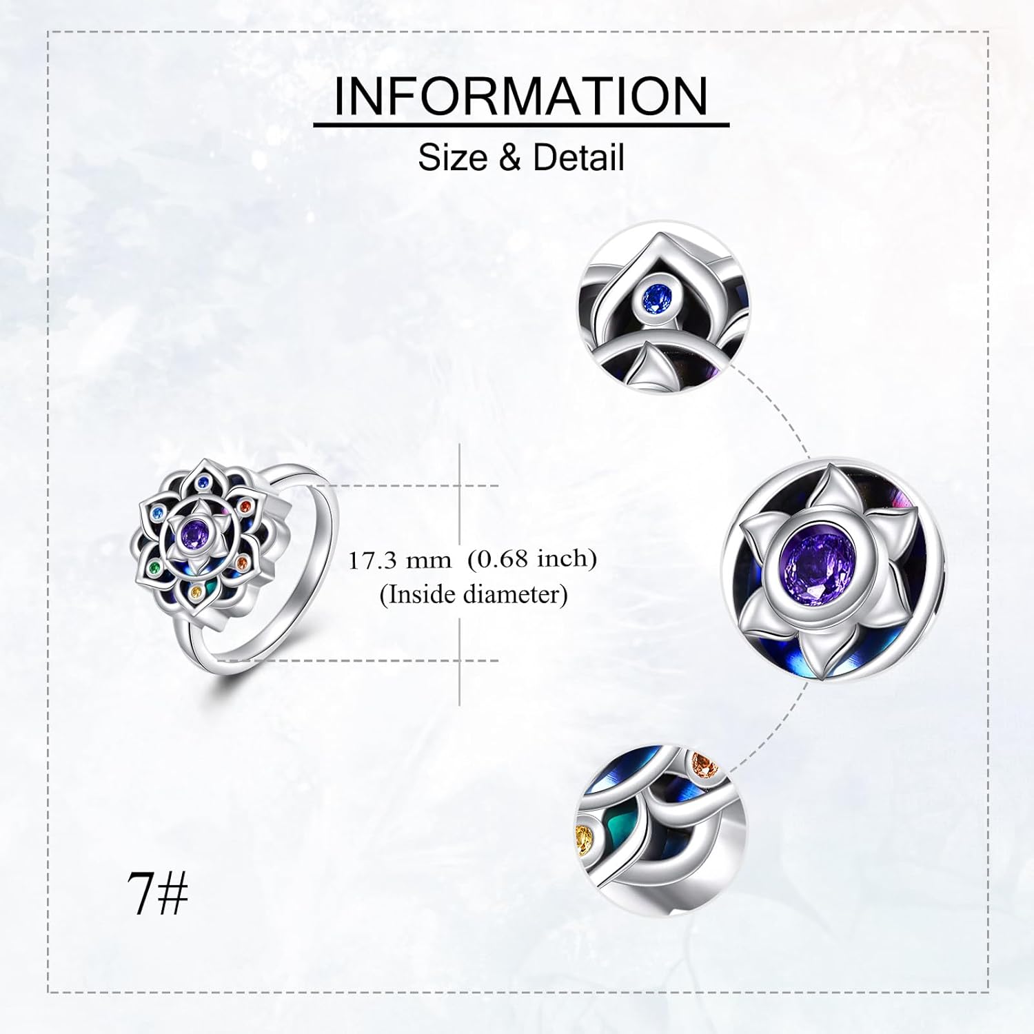 URONE Lotus Ring 925 Sterling Silver Mandala Chakra Ring Lotus Yoga Jewelry Gifts for Women - Image 5