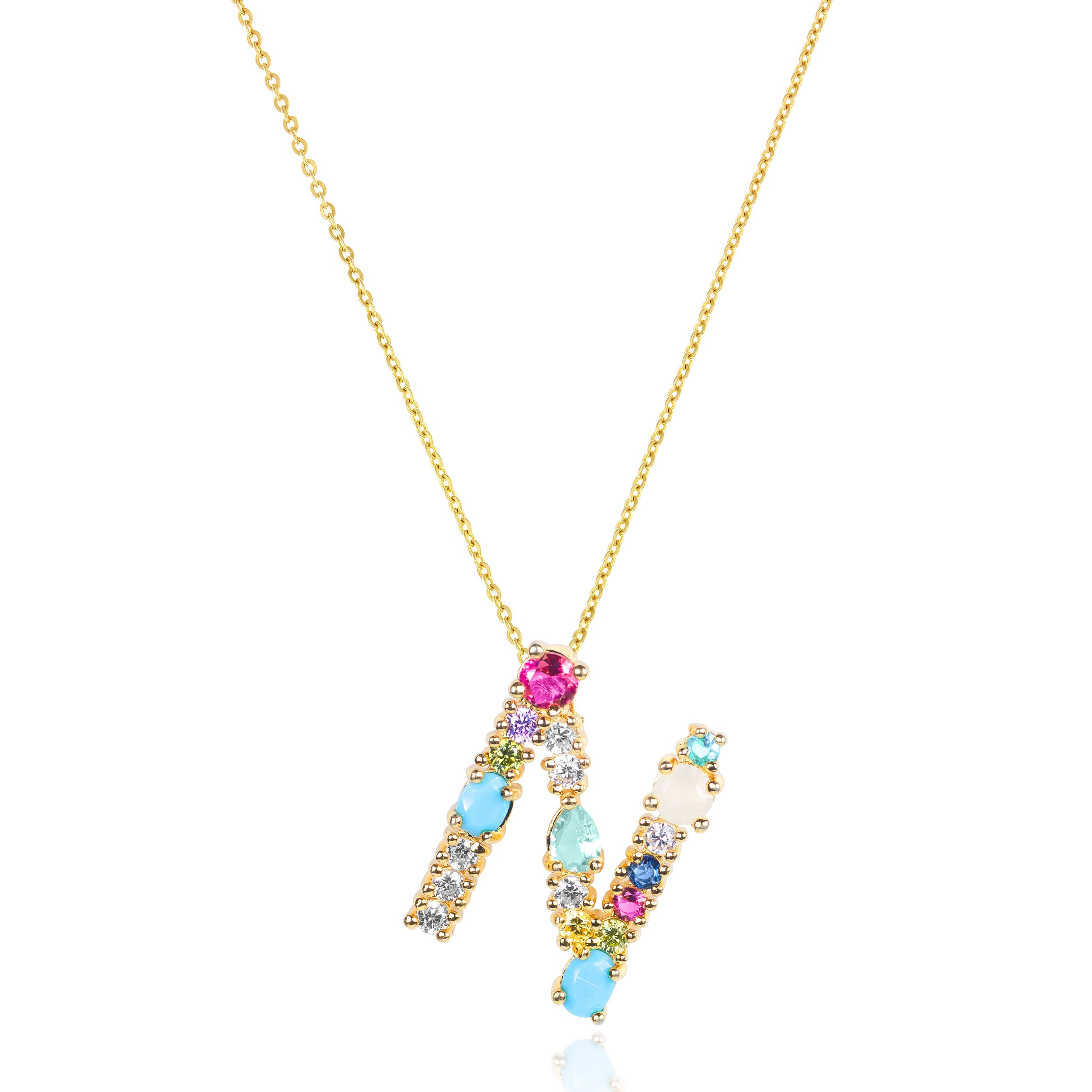 LAVLA Cubic Zirconia Initial Necklace For Women | Dainty Initial Necklace | 18k Gold Plated Colorful Crystal Letter Necklace