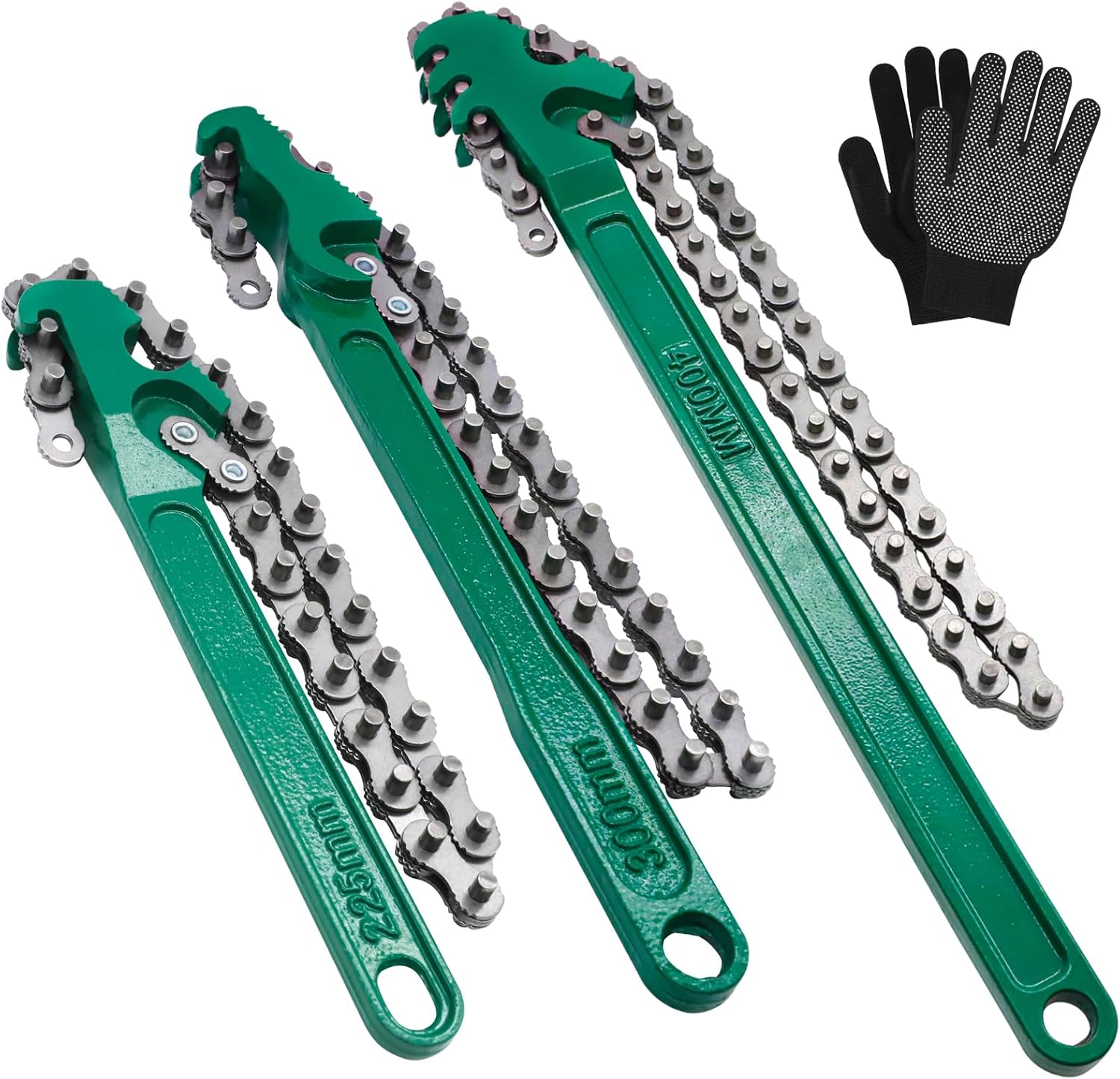 3 Pcs Heavy Duty Chain Wrench, Reversible Chain Oil Filter Wrench with 9 Inch 12 Inch 16 Inch, Adjustable Carbon Steel Sturdy Pliers Fits 1.5 Inch to 8 Inch Diameter for Pipe Car Repair