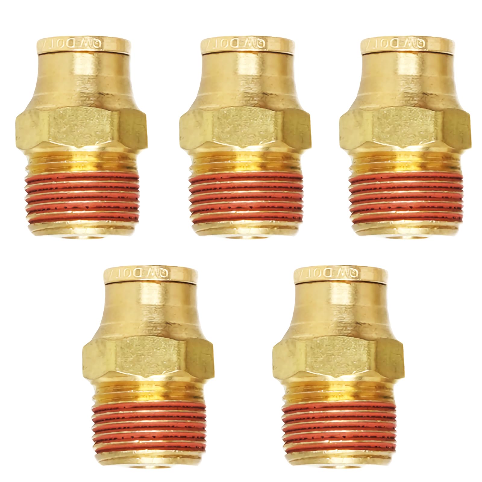 SXITHGKDW Push-to-Connect Pneumatic Fittings Set - 3/8" Tube OD x 3/8" NPT Male DOT Air Brake Line Fittings, 5pcs Brass Air Hose Quick Connect Fitting
