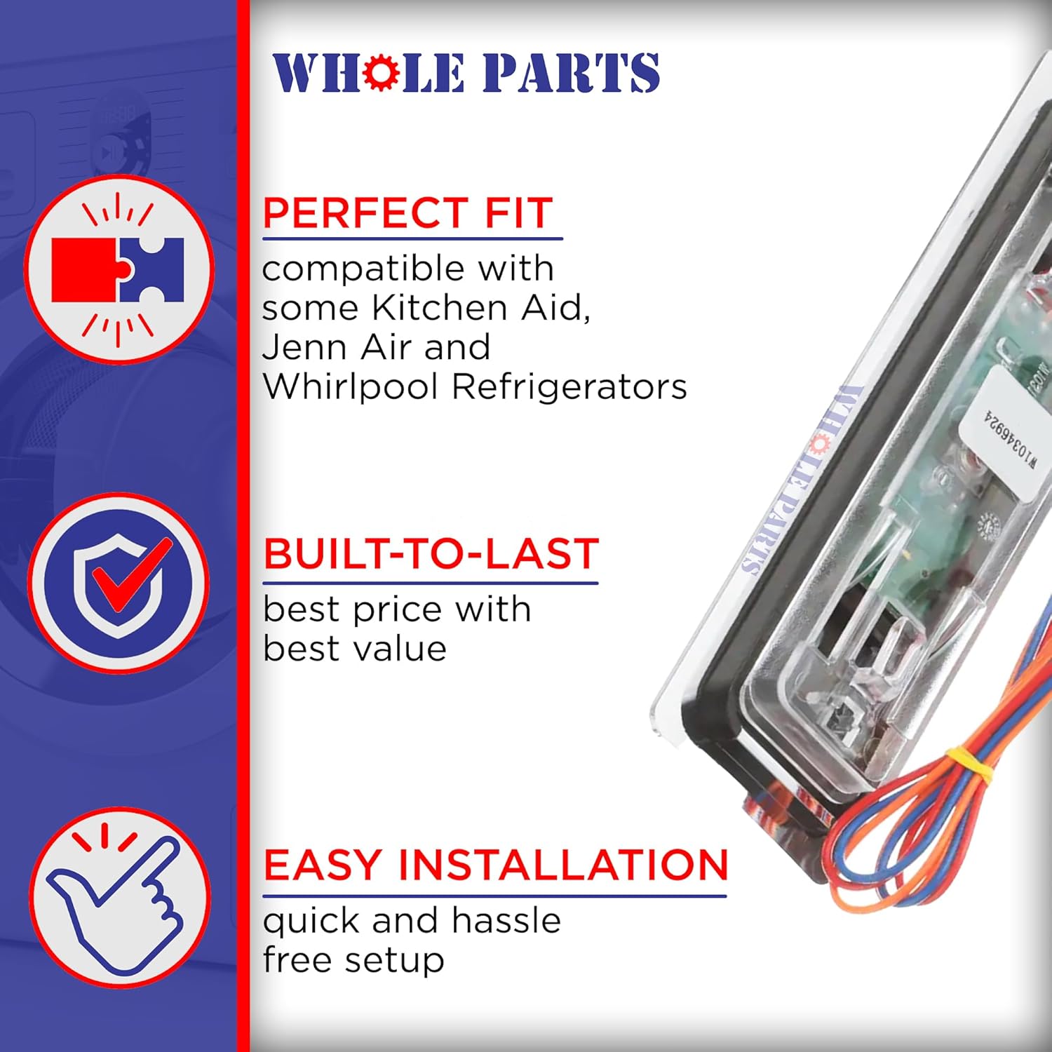 Upgraded Whole Parts Refrigerator Dispenser Actuator Pad Part# W10346924 - Replacement & Compatible with Some Kitchen Aid, Jenn Air and Whirlpool Refrigerators