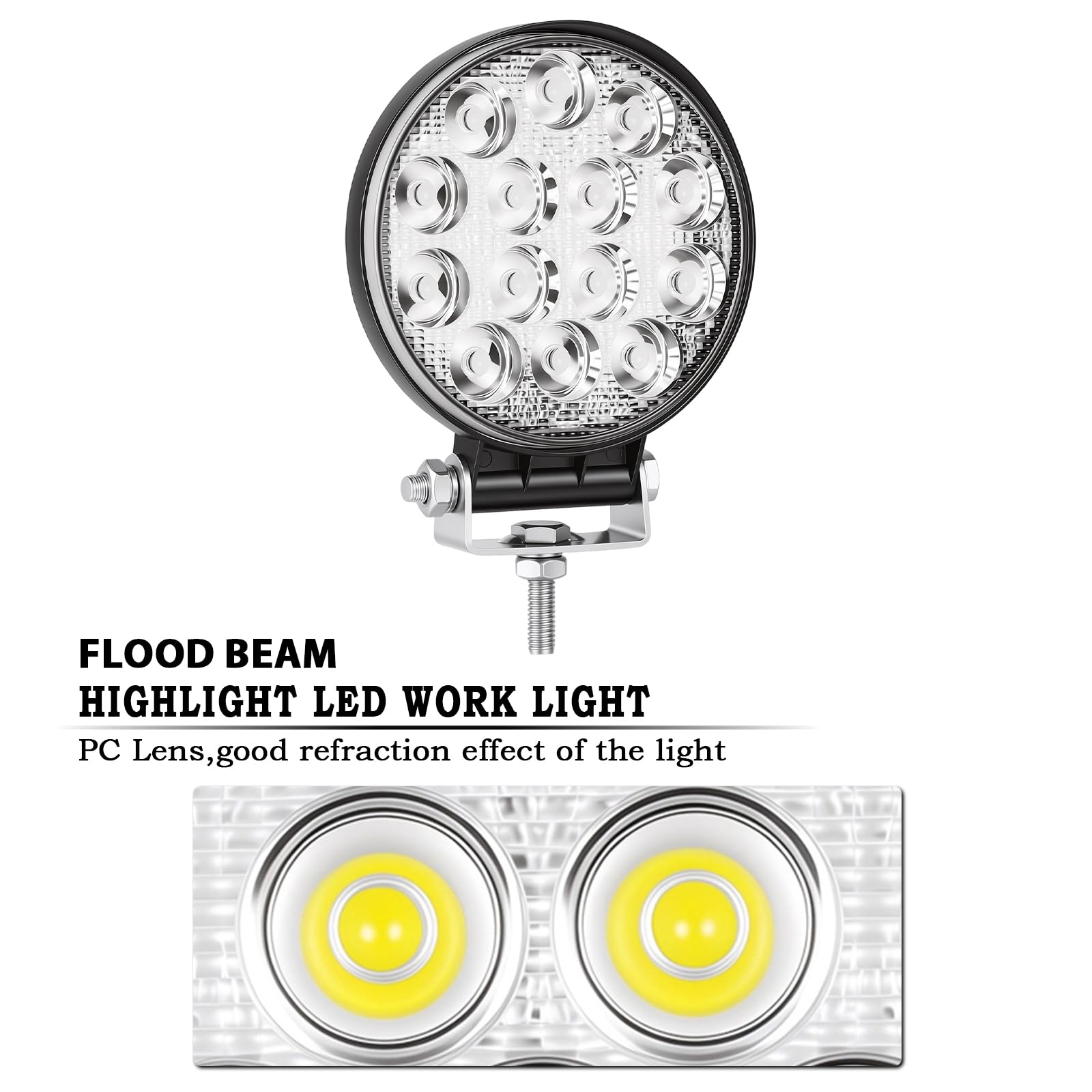 RIGIDON Okrągłe oświetlenie robocze LED, 10 szt., 42 W, wiązka powodziowa, 12 V, 24 V, lampa do samochodu, terenowego, łodzi, ciężarówki, 4 x 4 SUV, ATV, ciągników, koparki, 6000 K, białe, lampa
