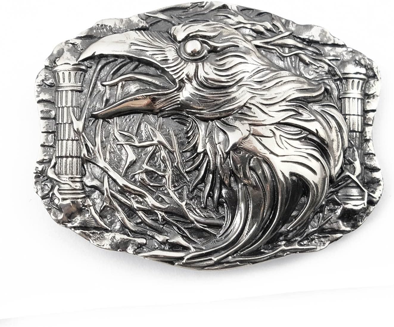 Raven belt buckle, Old Norse Scandinavian Odin's Huginn and Muninn ravens solid 925 Sterling Silver belt buckle