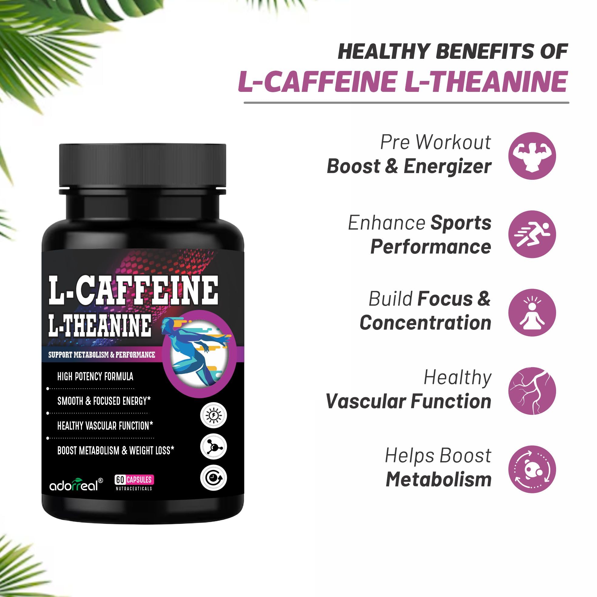Caffeine + L-Theanine Capsules – Clean Energy & Focus Supplement – Jitter-Free Mental Boost, Mood & Productivity Support – 60 Vegan Capsules — Amazon image 4