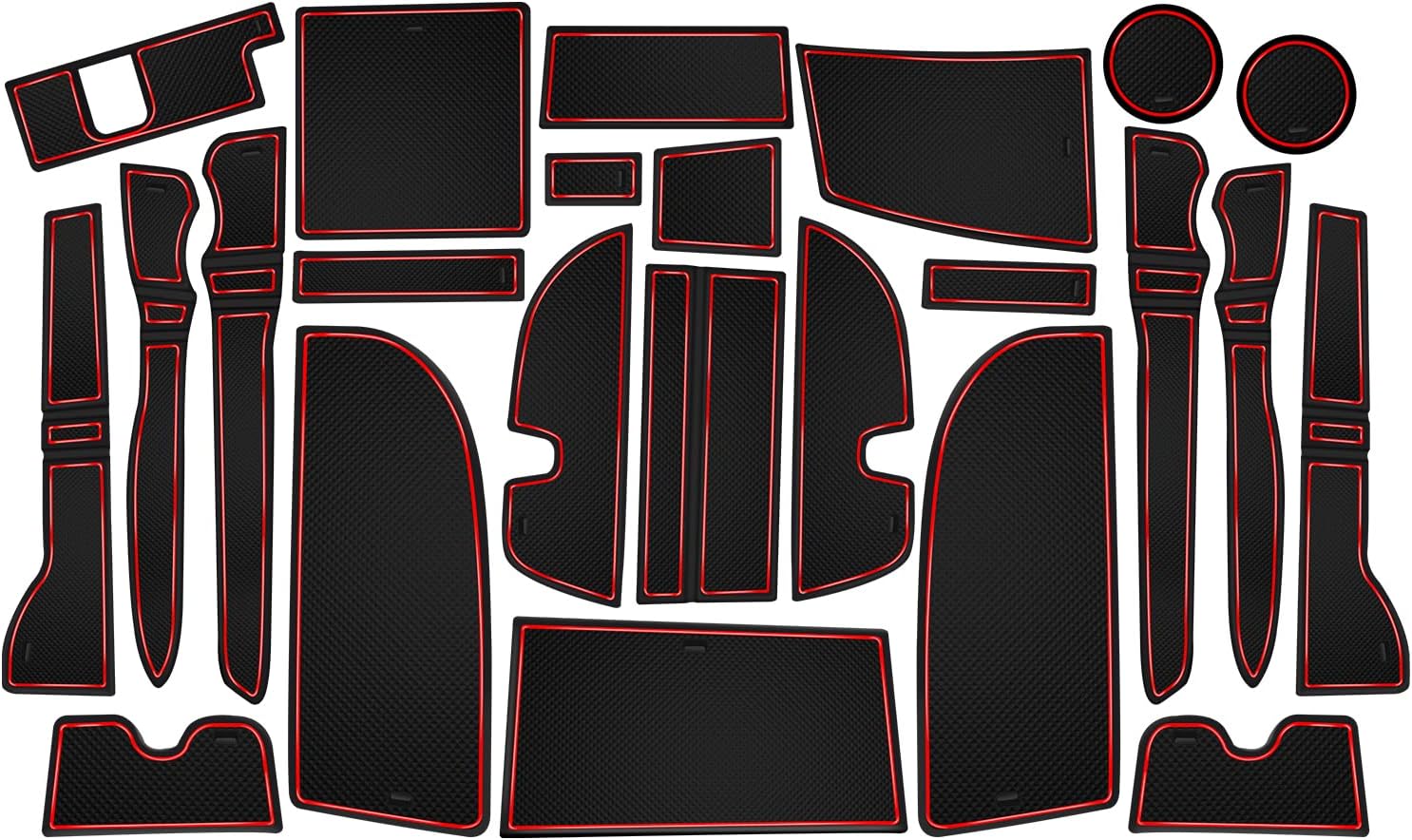 Fit for Toyota 4Runner 2010-2024 Accessories, Upgraded Custom Non-Slip Cup Holder Inserts, Center Console Liners, Door Pocket Mat Pads (2 Rows of Seats, 24-PCS, Red Trim)
