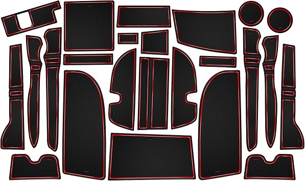 Fit for Toyota 4Runner 2010-2024 Accessories, Upgraded Custom Non-Slip Cup Holder Inserts, Center Console Liners, Door Pocket Mat Pads 2 Rows of Seats, 24-PCS, Red Trim