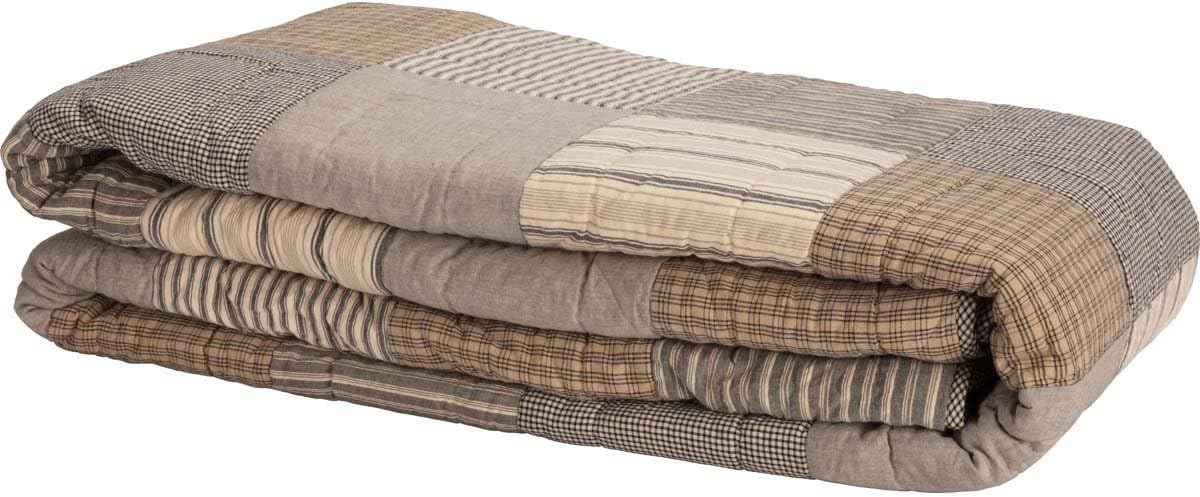 VHC Brands Sawyer Mill Charcoal Quilt Oversized King Size Patchwork Farmhouse 100% Cotton Reversible Bedding 120Wx105L