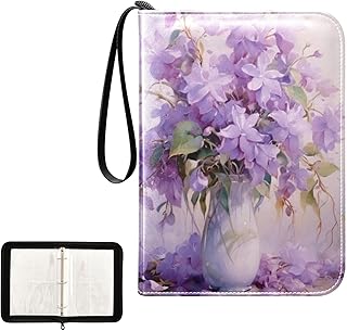 Purple Flower Waterproof Trading Card Binder,400-Pocket Trading Album Display Holder,Display Case with Card Sleeves Set for Soccer Card,Gaming Cards,and Other TCG 2011642