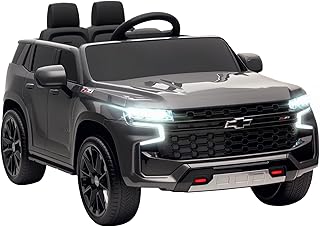 Aosom Licensed Chevrolet Tahoe Ride On Car, 12V 7AH Battery Power Ride On Toy with Parent Remote Control, LED Lights, Music, 4 Wheeler Suspension, 3 Speeds, Kids Electric Vehicle for Aged 3+, Gray