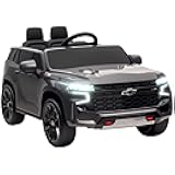 Aosom Licensed Chevrolet Tahoe Ride On Car, 12V 7AH Battery Power Ride On Toy with Parent Remote Control, LED Lights, Music, 4 Wheeler Suspension, 3 Speeds, Kids Electric Vehicle for Aged 3+, Gray