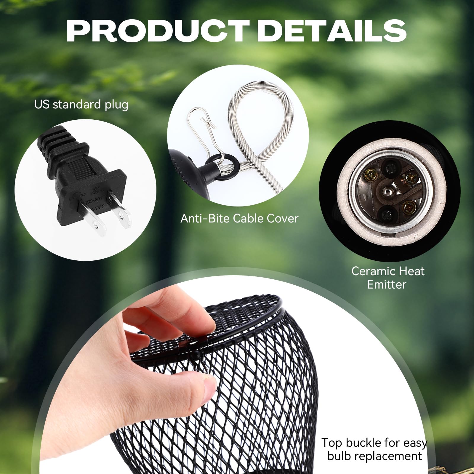 Retisee 2 lámparas de calor para reptiles, pantalla antiquemaduras con interruptor de encendido y gancho antimordeduras para lagartos, serpientes, pollitos, bombilla de 100 W no incluida