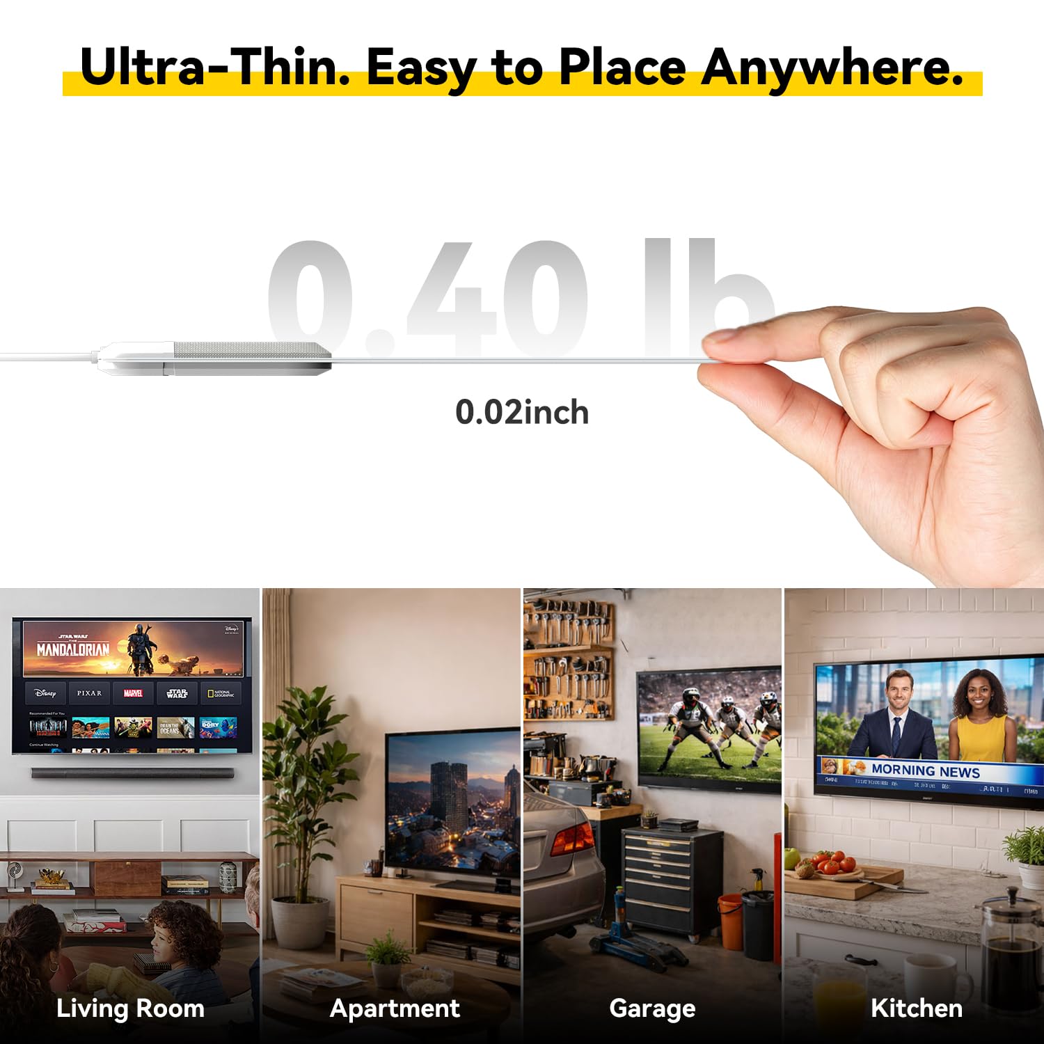 Antena de TV para interiores 2026, antena HDTV amplificada con recepción de 75 millas, cable de 16 pies, amplificador de señal USB, ATSC 3.0, Smart TV 4K 1080p, VHF UHF, ultra delgada, canales locales