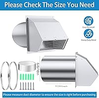 Vista 2 de Cubierta de ventilación de pared con capucha de 6 pulgadas con pantalla y amortiguador, cubierta de ventilación de pared de escape, cubierta