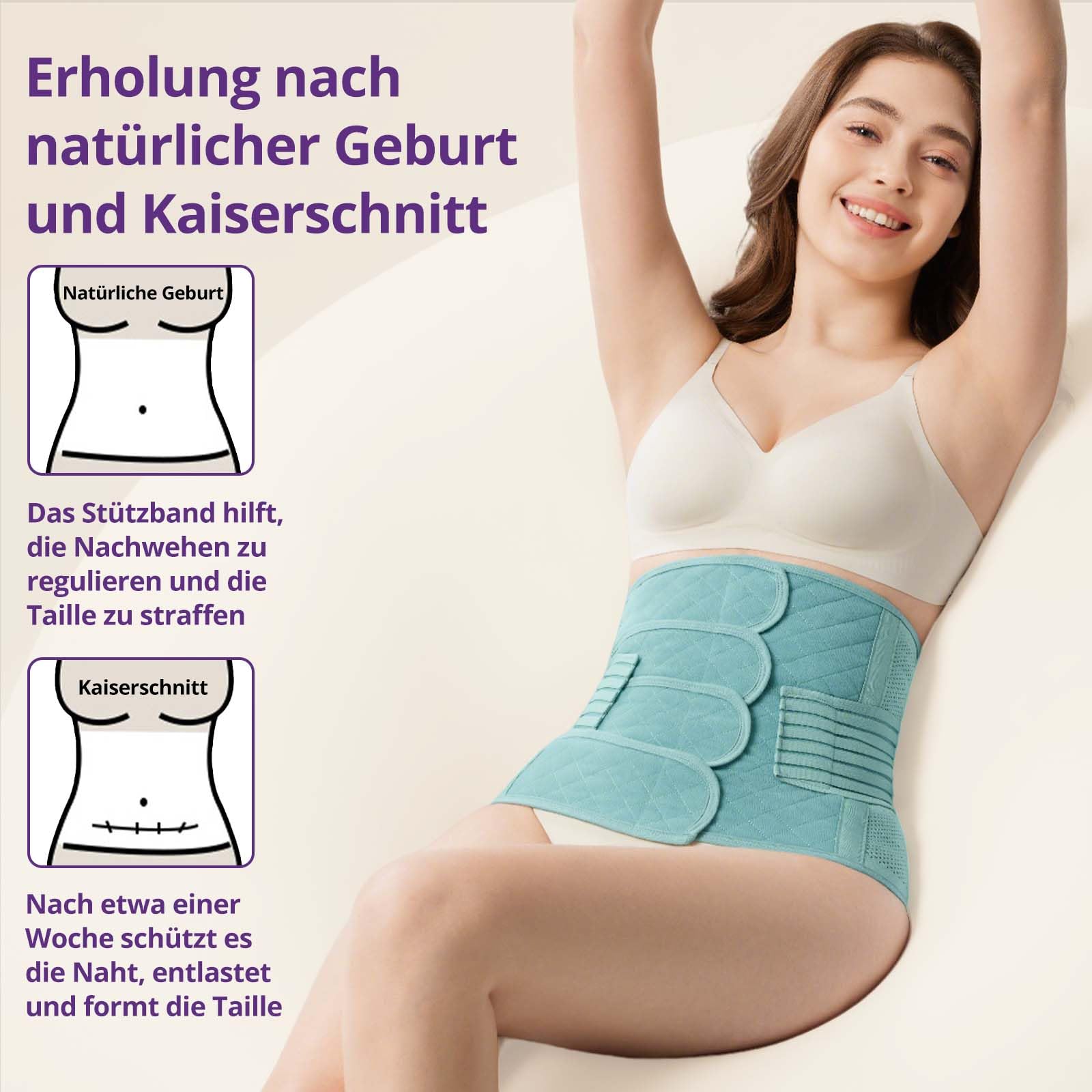 Fascia Post Partum con Cintura Pelvica – Supporto Addominale Regolabile per Parto Naturale e Cesareo – Modellante e Conformante per Vita Quotidiana e Sport (Grün, XL(60-70KG))