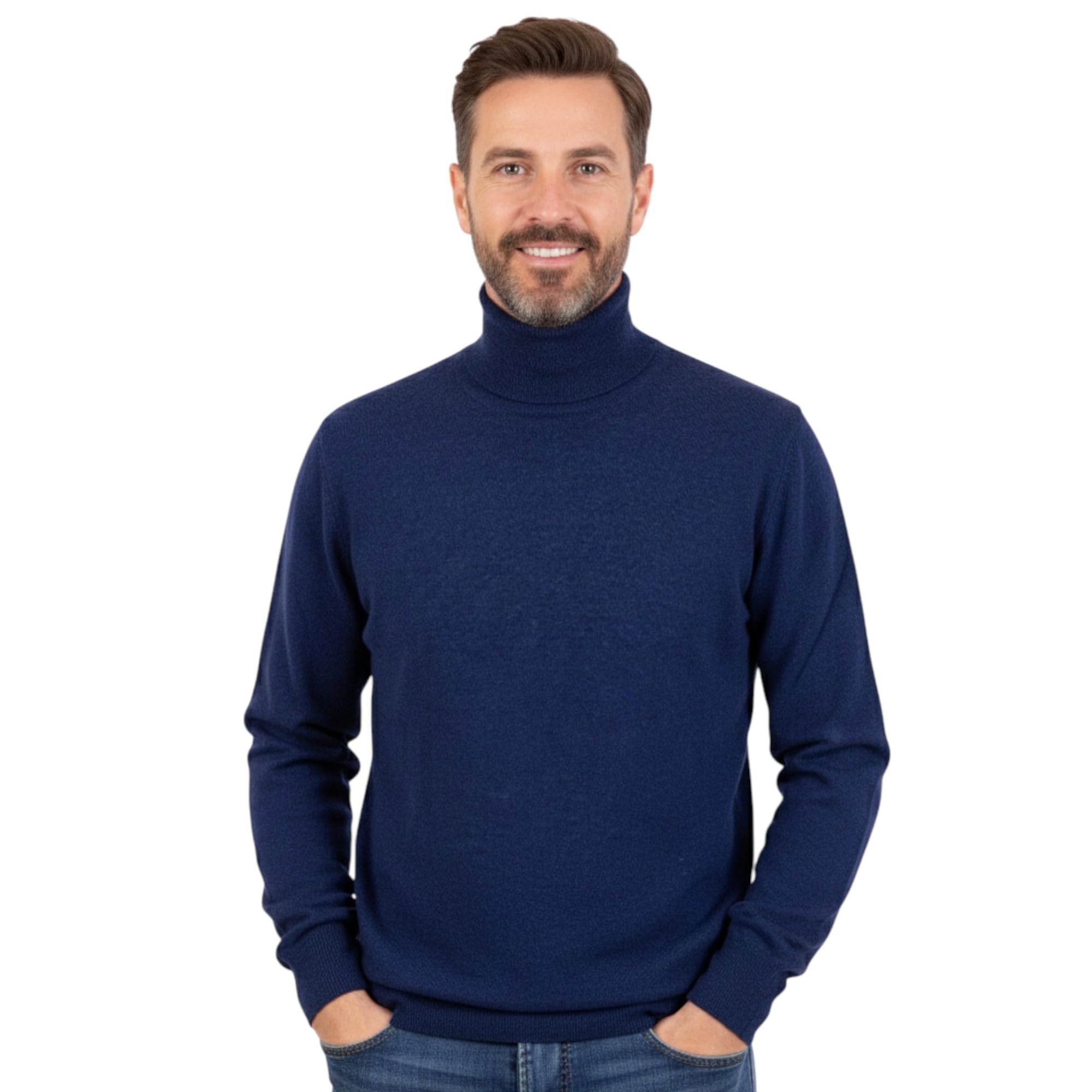 Jersey de Hombre de Cuello Alto en Mezcla de Cachemira de Manga Larga Made in Italy