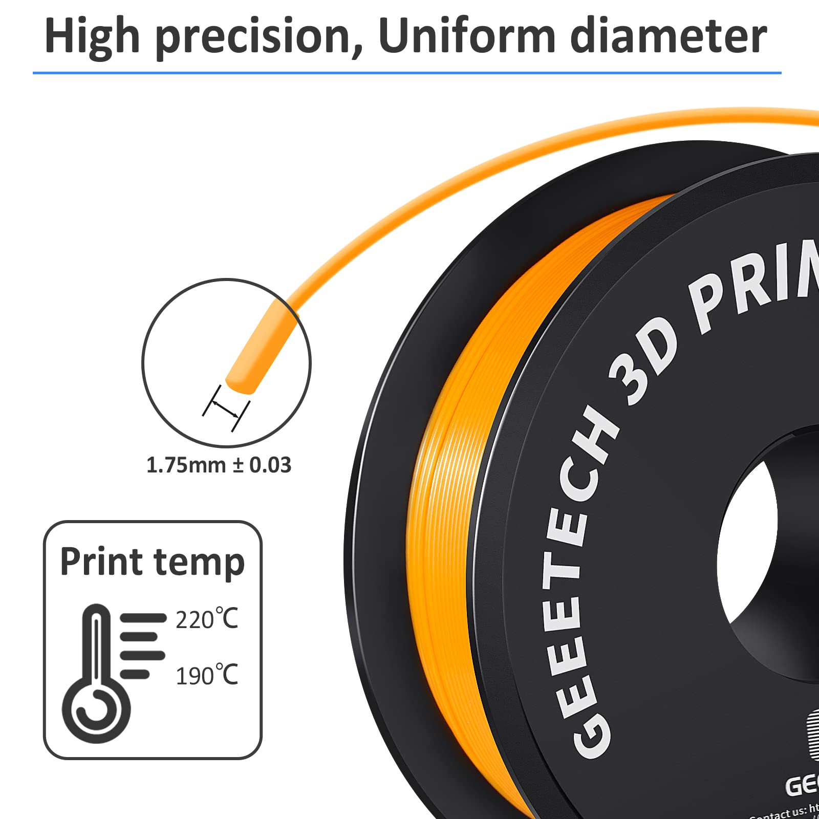 GEEETECH Filamento PLA 1,75 mm, GEEETECH PLA Arancione, Filamento Stampante 3D bobina da 1 kg, 0,02 mm, New PLA Arancione…
