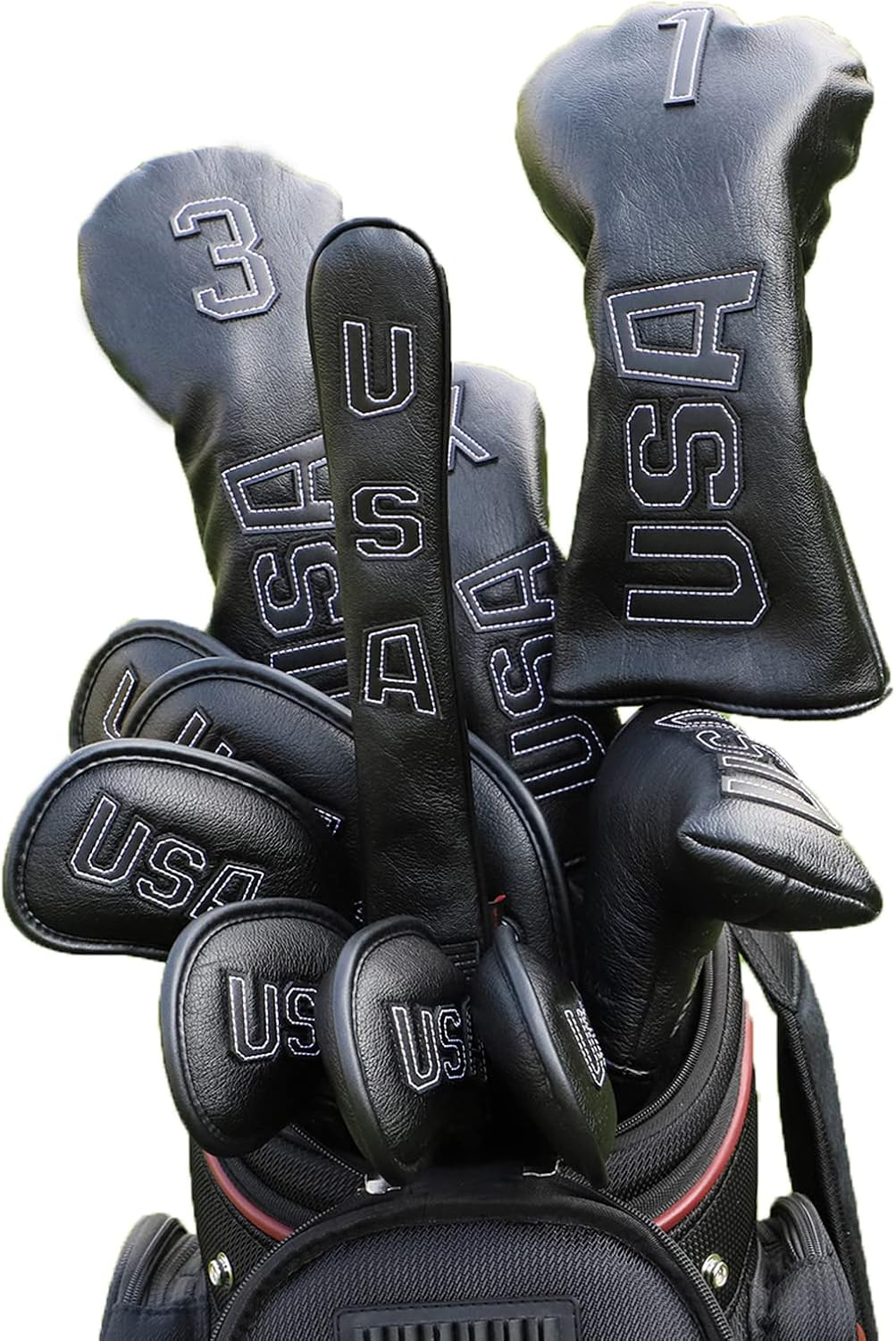 Golf Club Head Covers,USA Golf Driver Headcover Fariway Wood Covers Hybrid Head Covers 3 Wood Headcover Leather Golf Headcover with Number Tag for All Brand