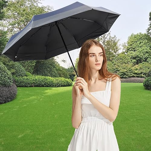 Miniatura 6 de Paraguas de viaje compacto plegable, paraguas pequeño para lluvia y sol, sombrilla con protección UV, bloqueador UV, 8 varillas resistente al