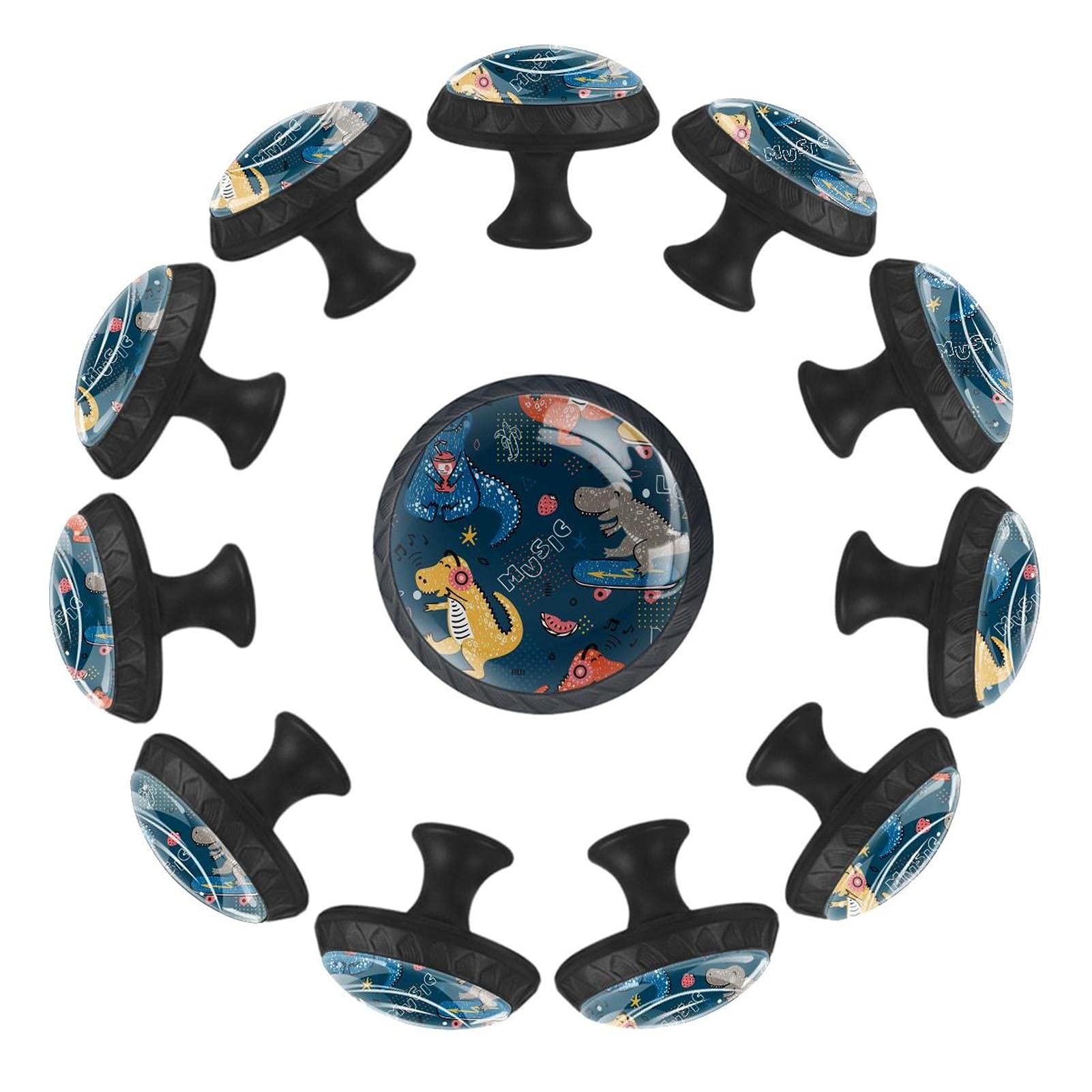 Boutons de tiroir dinosaure ronds 35 mm avec motifs ludiques colorés